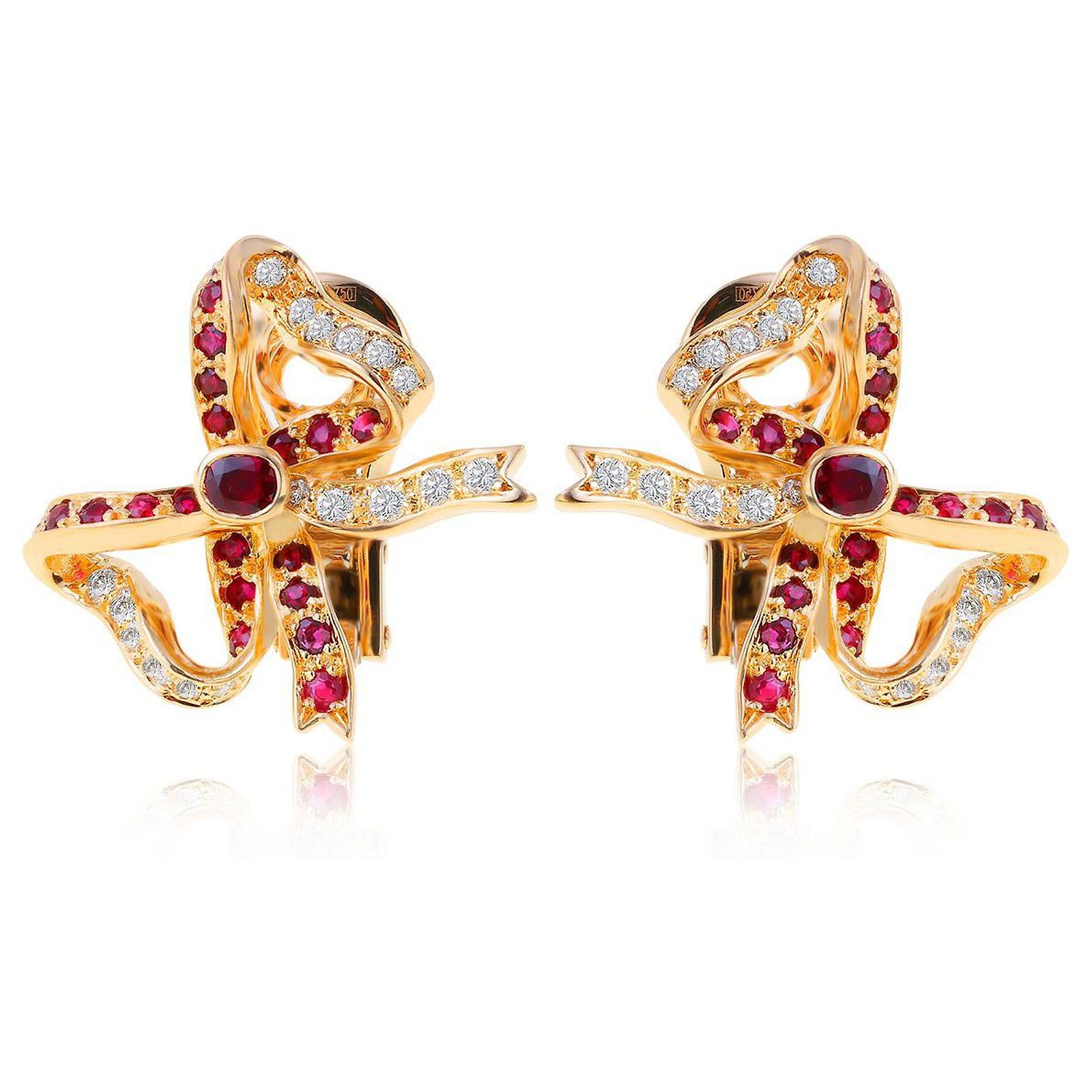 Boucles D'oreilles Chaumet Vintage En Or Jaune 18 Carats Avec Tourmaline, Rubis Et Diamants