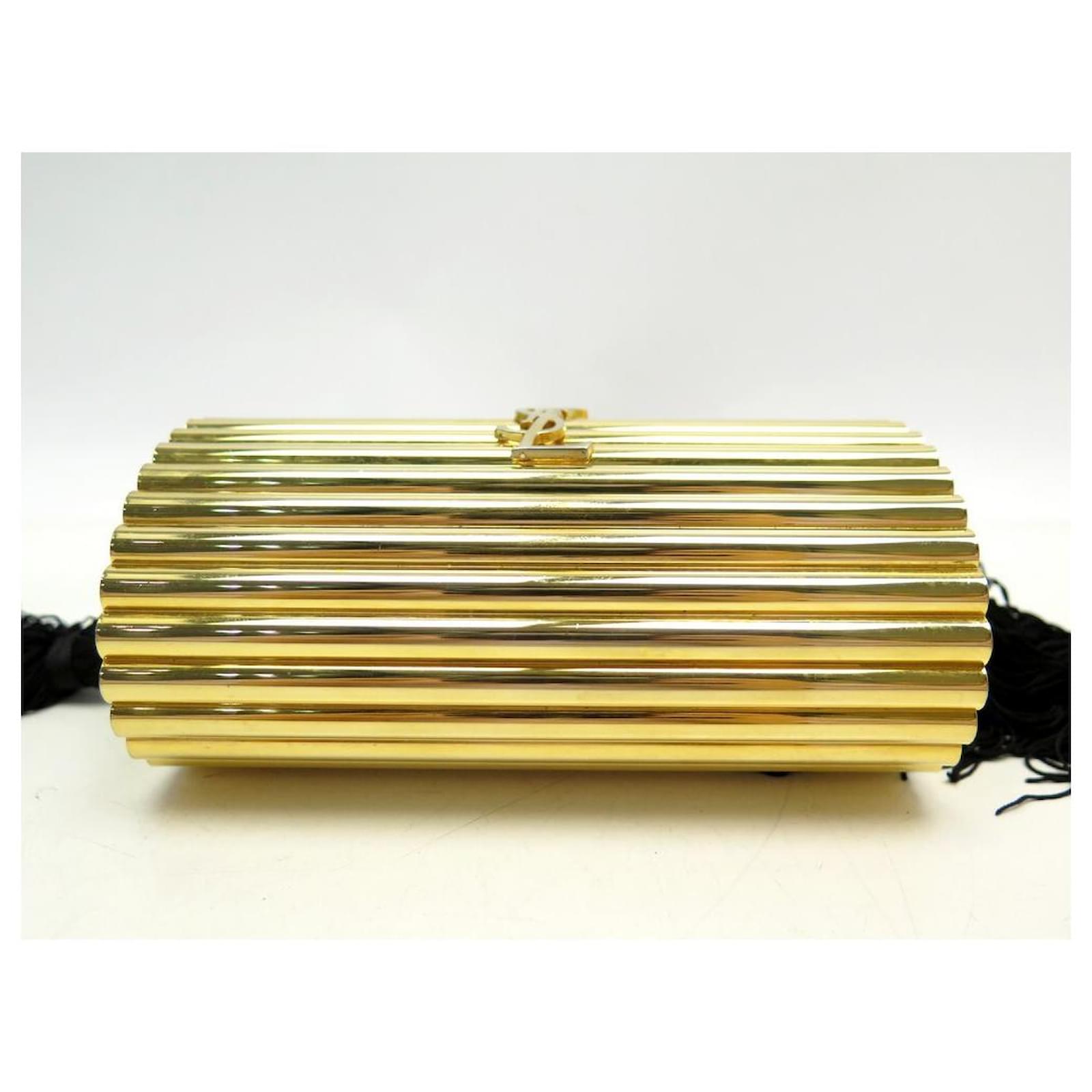 YVES SAINT LAURENT Gold Plated Minaudière Evening Purse Clutch 