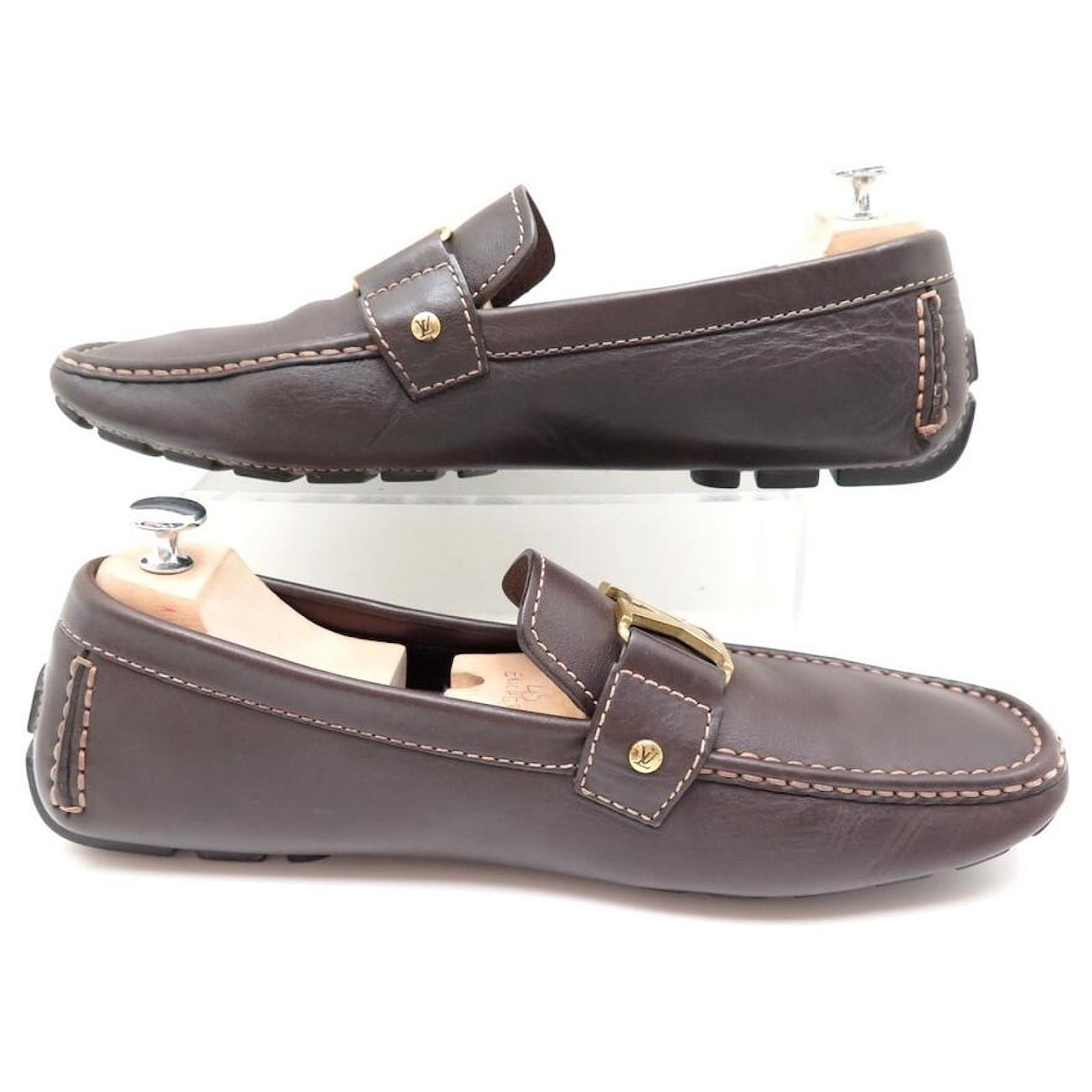 Louis Vuitton Chocolate Brown Monte Carlo Leather Loafers LV Size 7.5