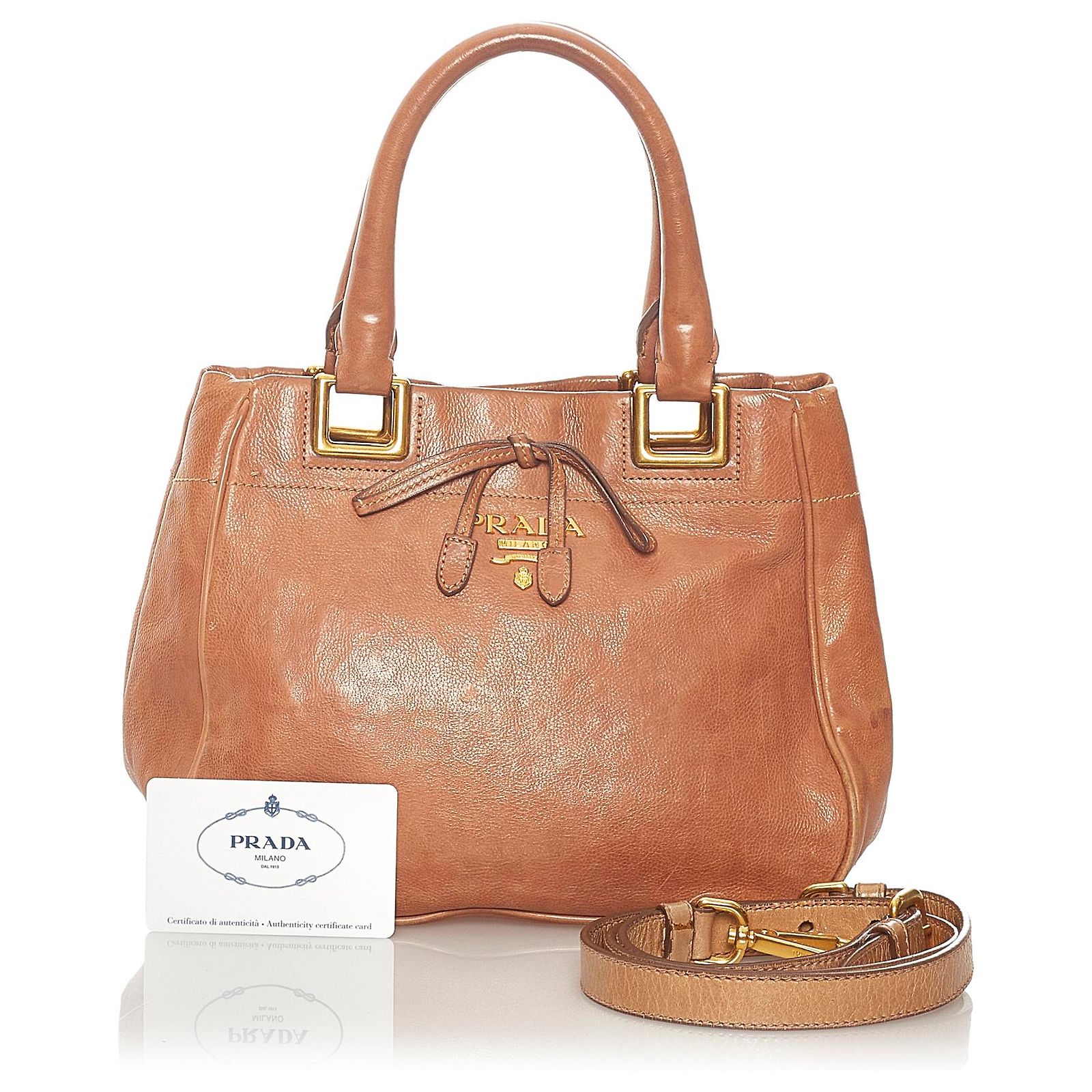 Prada Brown Vitello Shine Satchel Leather Pony-style calfskin ref ...
