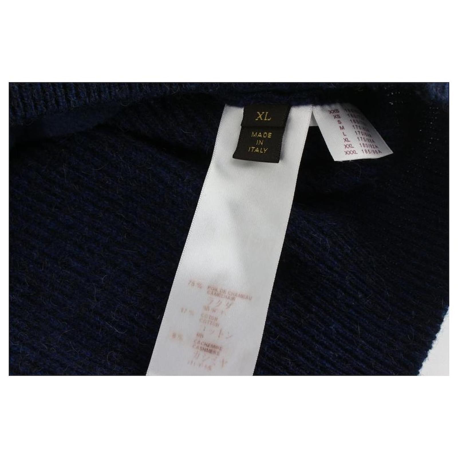 Louis Vuitton Men's XL Navy Cashmere Cursive Script Pullover Sweater  121lv48 at 1stDibs