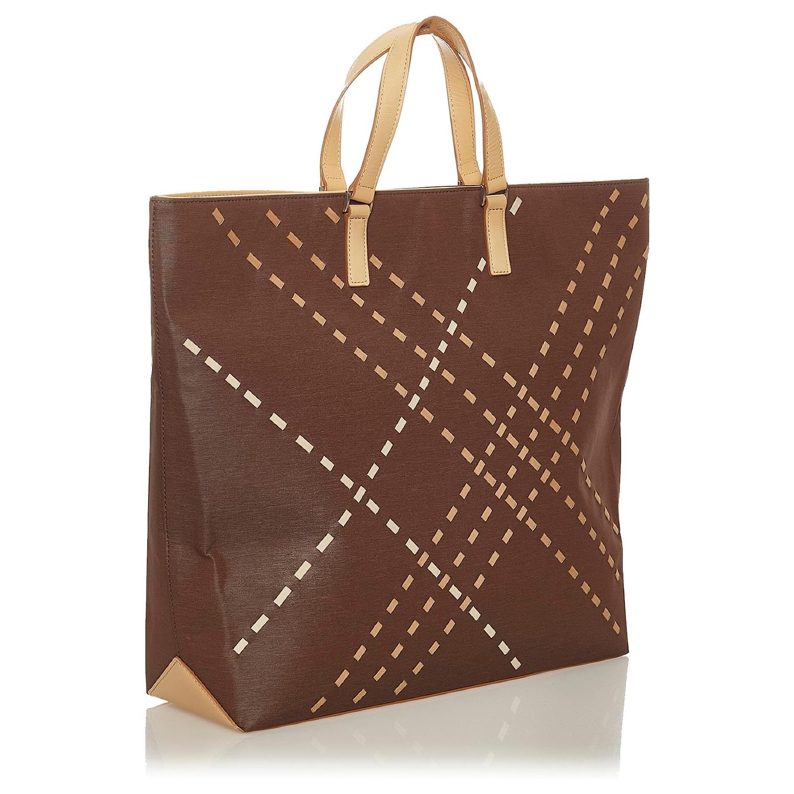 Burberry Brown Canvas Tote Bag Beige Dark brown Leather Cloth