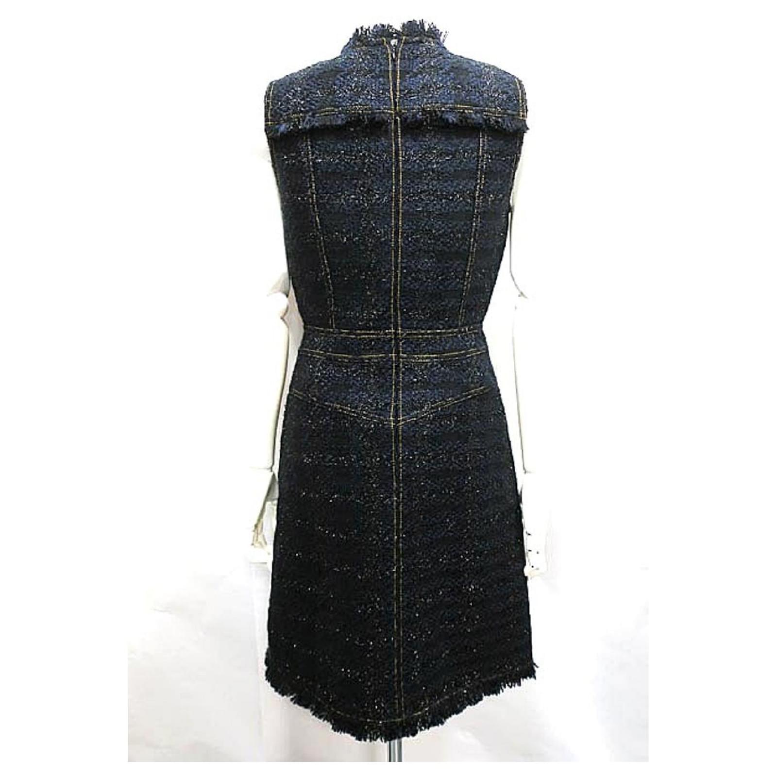 Used] Tory Burch Dress Ladies Tweed Sleeveless Size 2 S size Navy blue  Polyester  - Joli Closet