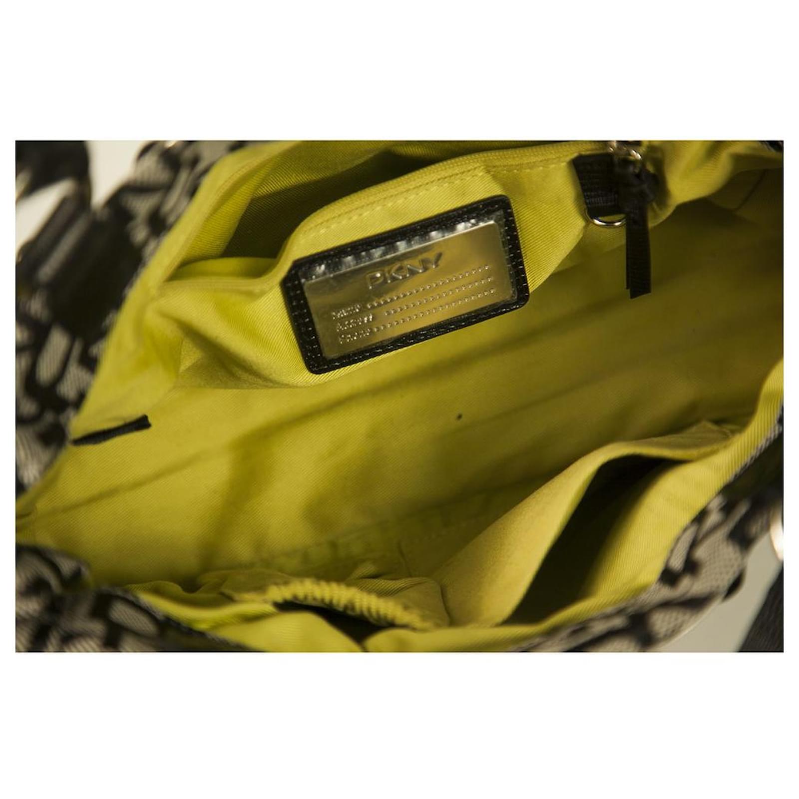 Donna Karan DKNY Signature Black Gray Canvas Top Leather Handles Clutch  Handbag Grey ref.438967 - Joli Closet