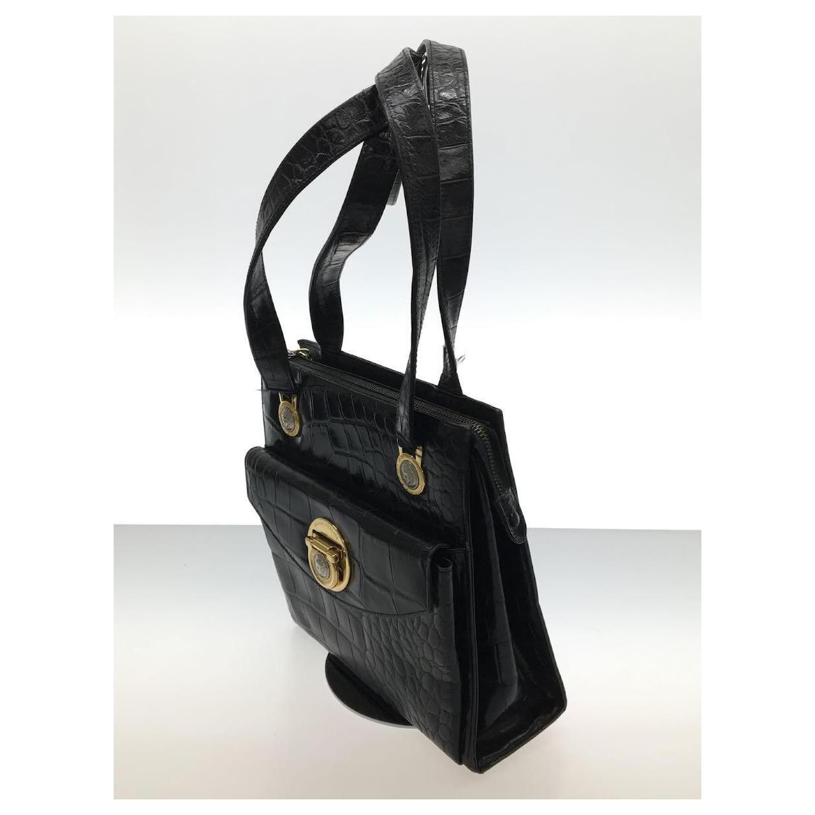 Vintage Gianni Versace Bag Black Natural Leather Embossed -  Sweden