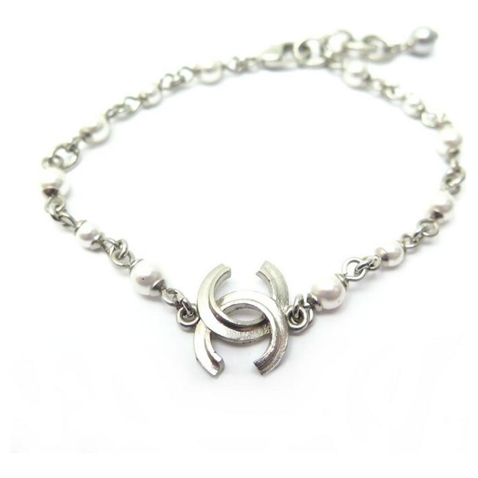 Bracelet Vintage Argenté Avec Perles Rondes - Longueur 19 Cm - Fabriqué En France