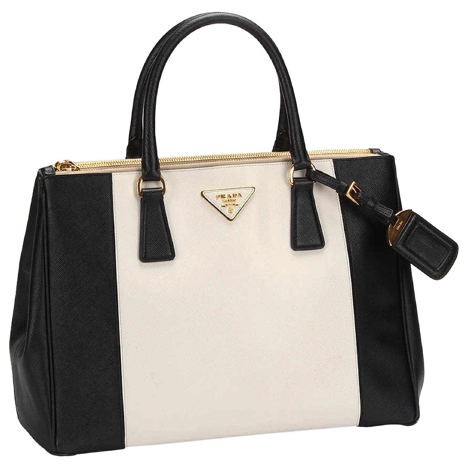 Prada White Saffiano Lux Galleria Astrology lined Zip Handbag Golden Cream  Leather Pony-style calfskin ref.486654 - Joli Closet