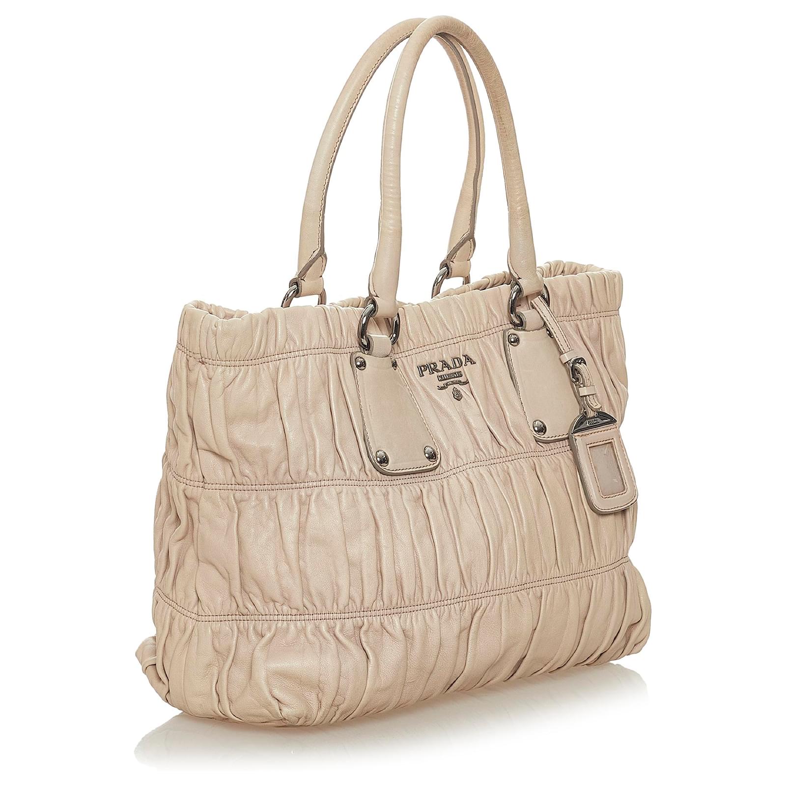 Prada Brown Tessuto Gaufre Satchel Beige Leather Pony-style calfskin Nylon  Cloth  - Joli Closet