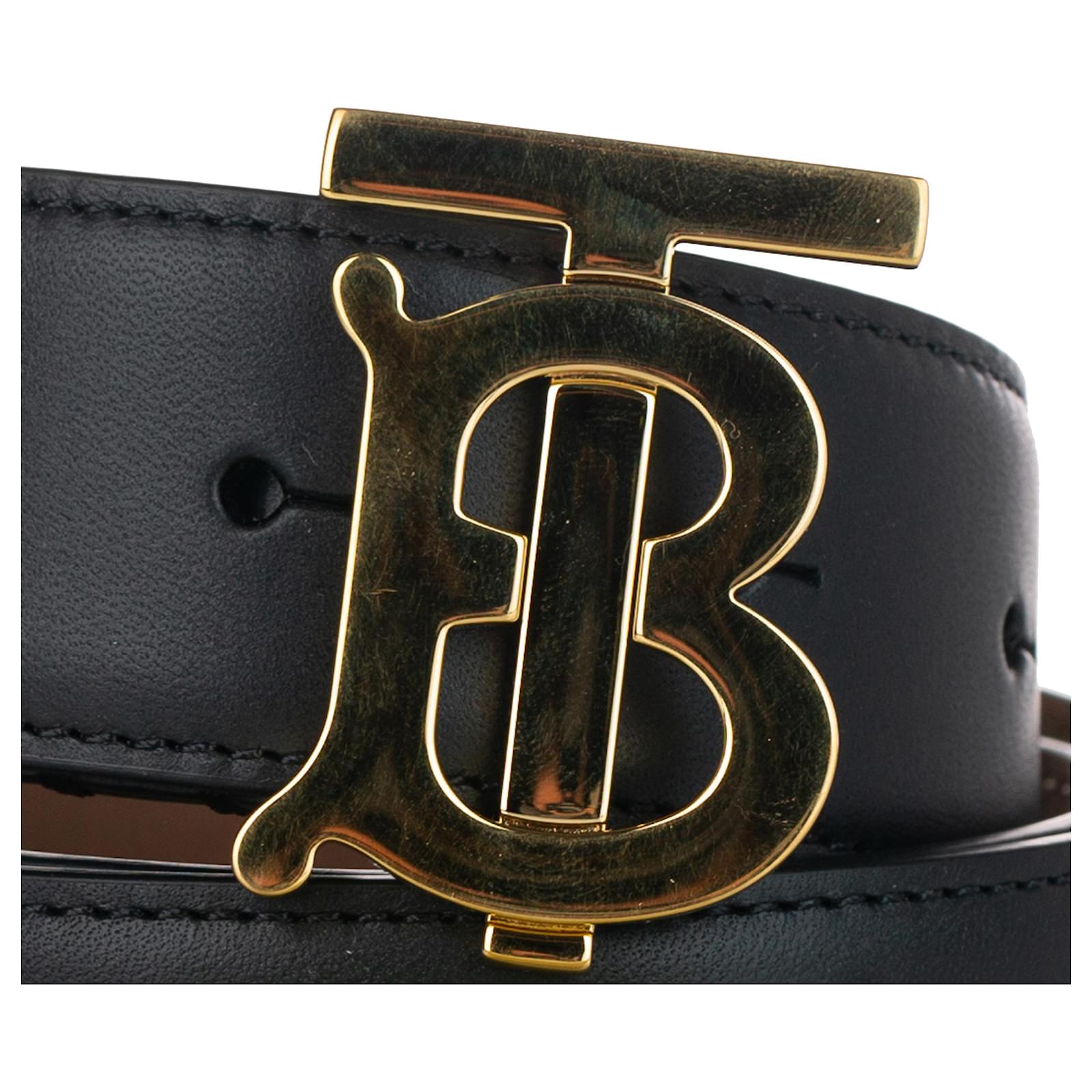 Burberry Black TB Leather Belt Golden Metal Pony-style calfskin ref.441038  - Joli Closet