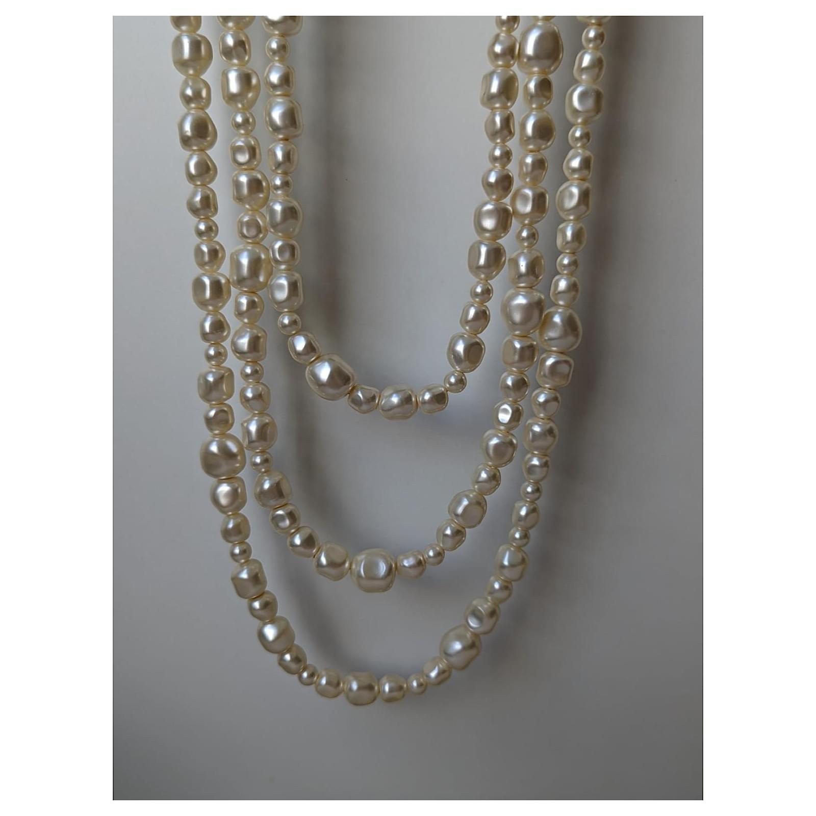 CC B12C Long Baroque Gripoix Pearl 3 strand necklace