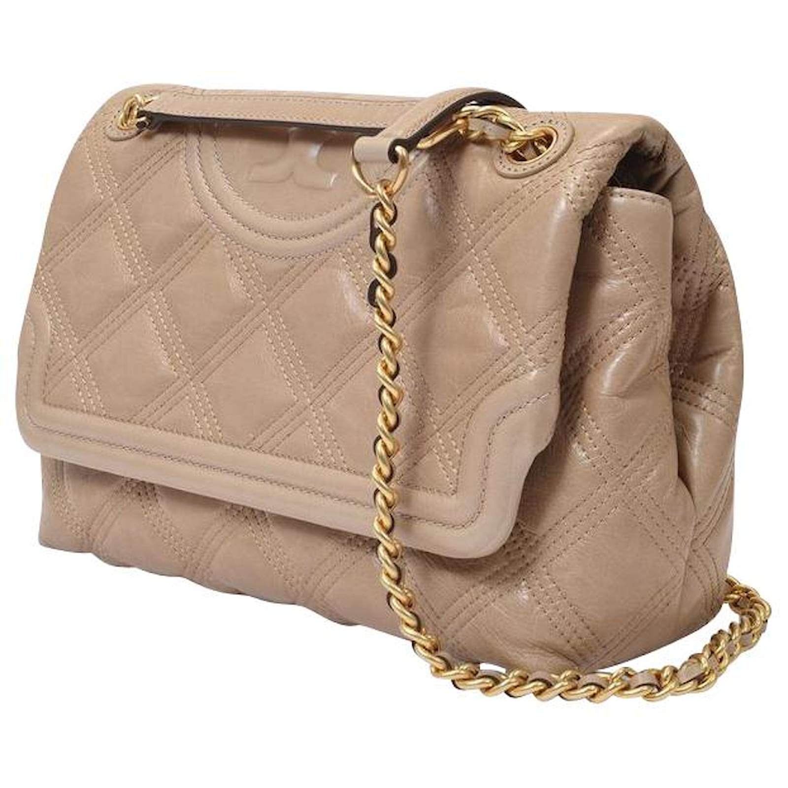 Tory Burch Flemming Soft Glazed Small Convertible Bag in Beige