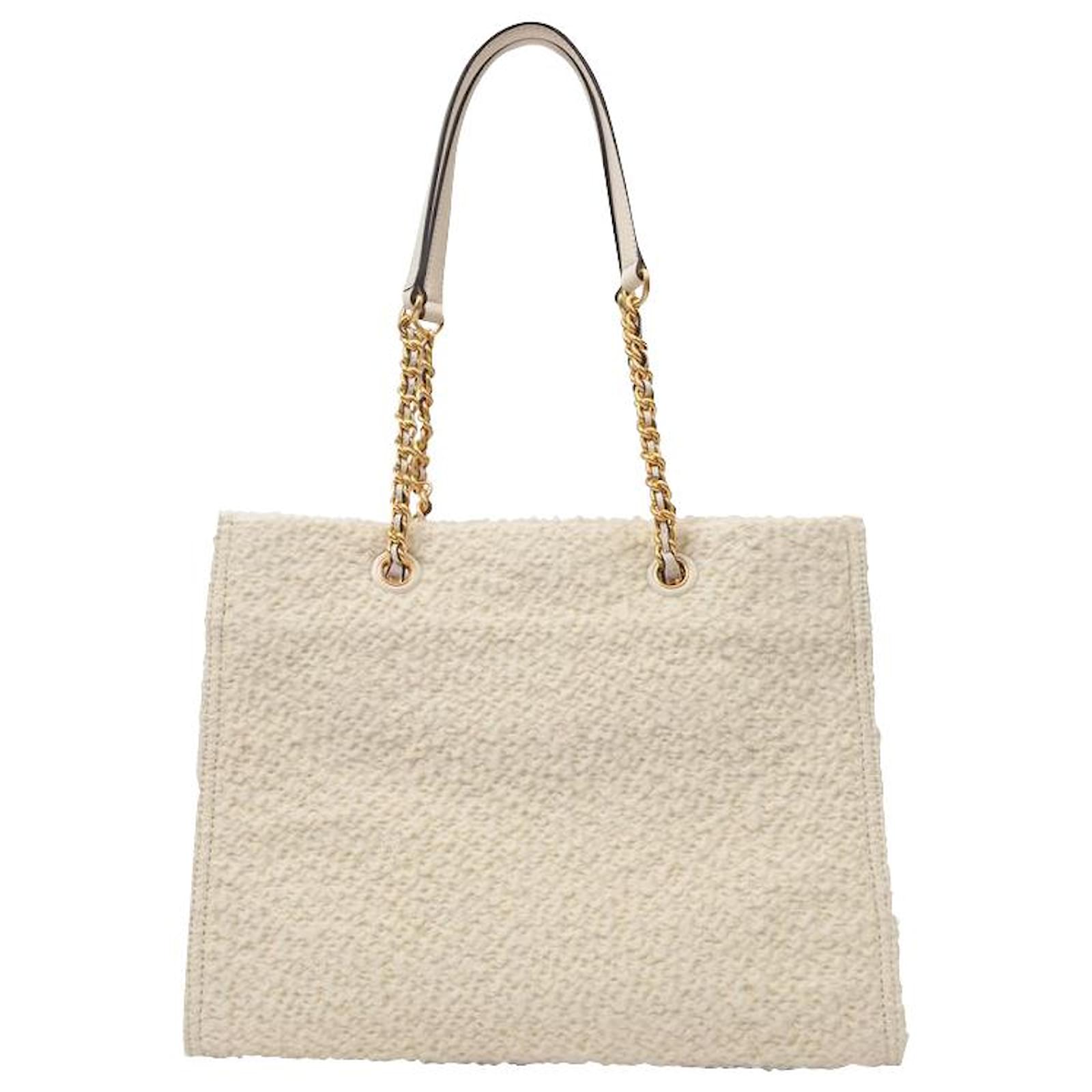 Tory Burch Ella Boucle Chain Mini Tote in Beige Tweed Flesh Wool ref.442901  - Joli Closet