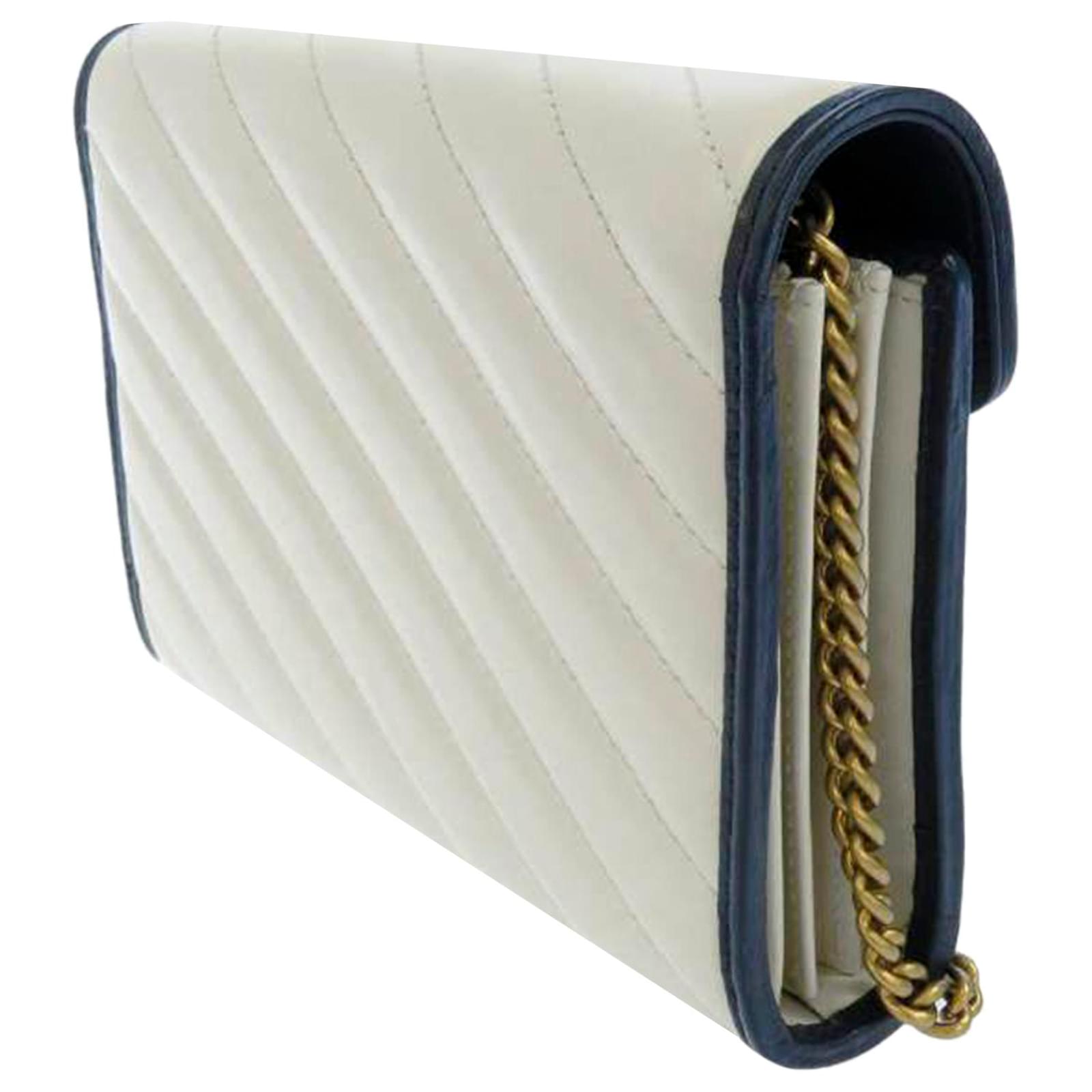 Gucci White Mini GG Marmont Wallet on Chain Leather Pony-style