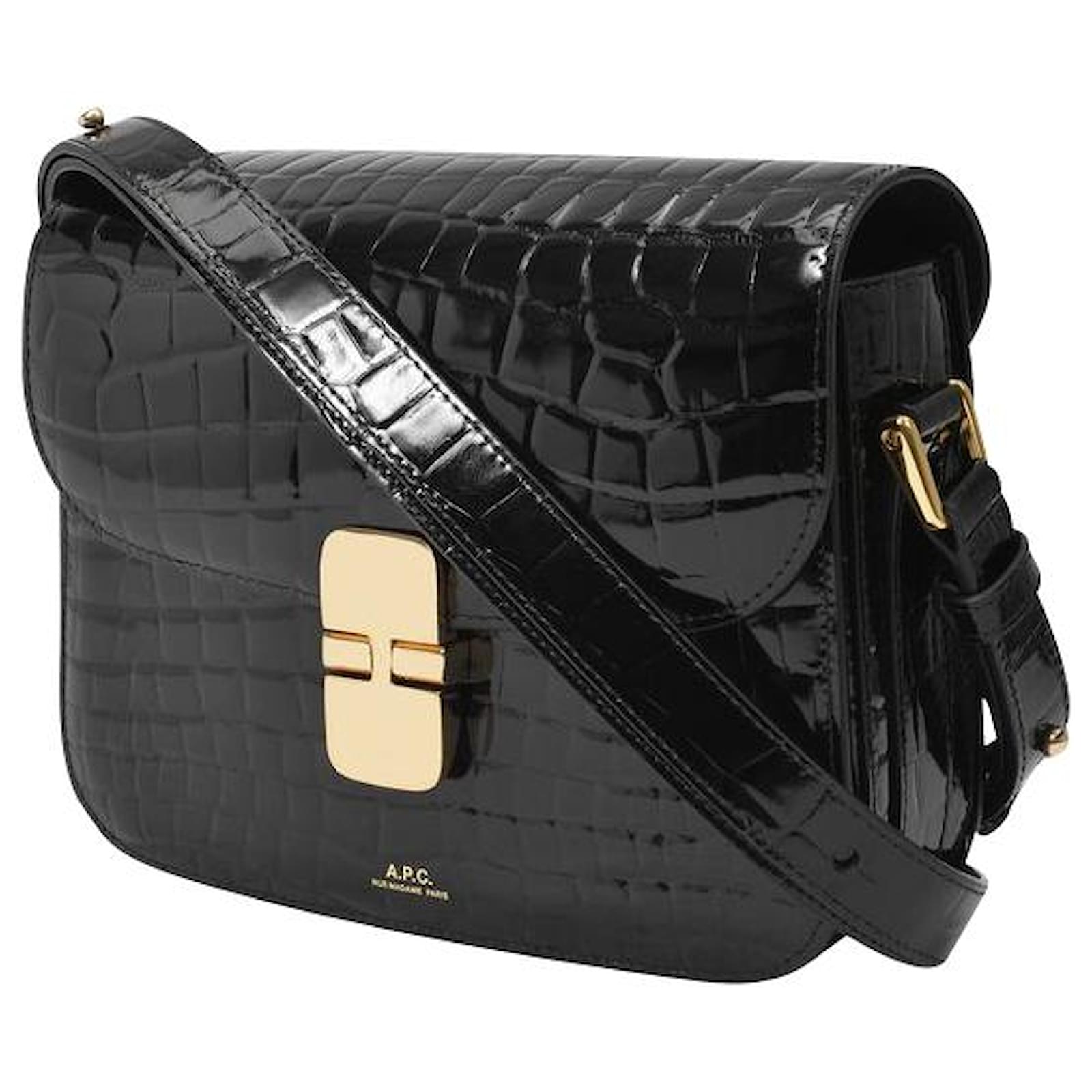 Apc Grace Small Bag in Black Crocodile Embossed Leather ref.443567