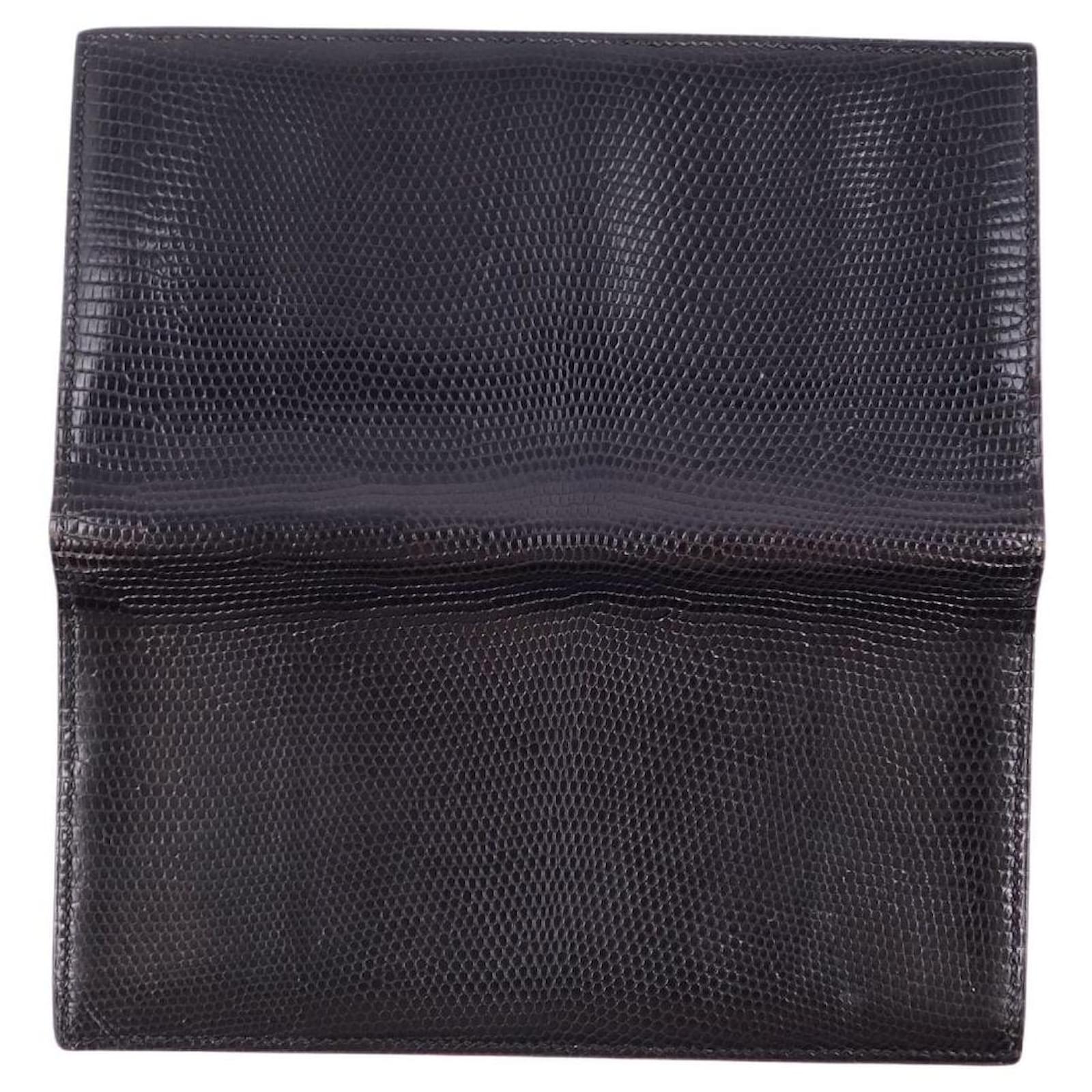Hermès HERMES Wallet Long Wallet Men's Lizard Wallet Card Case Black