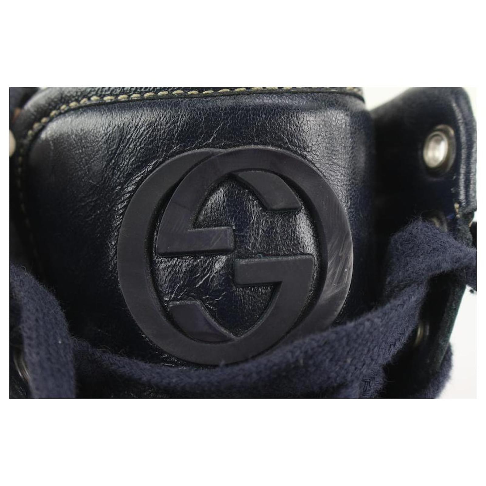 Gucci 258399 Women's 37 Supreme GG Navy Croc High Top Sneaker