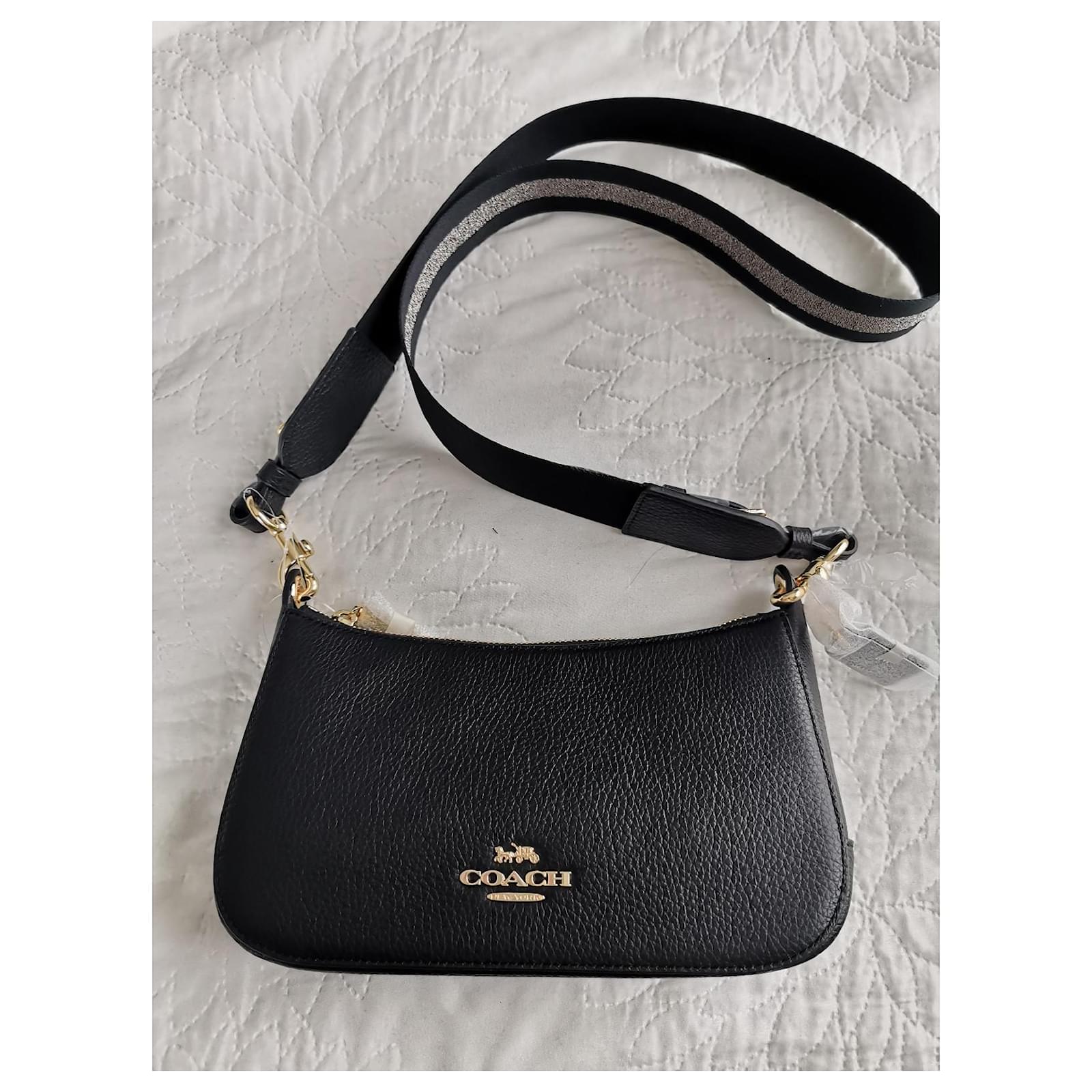 Coach Handbags Black Dark brown Gold hardware Leather Cloth ref.454881 -  Joli Closet