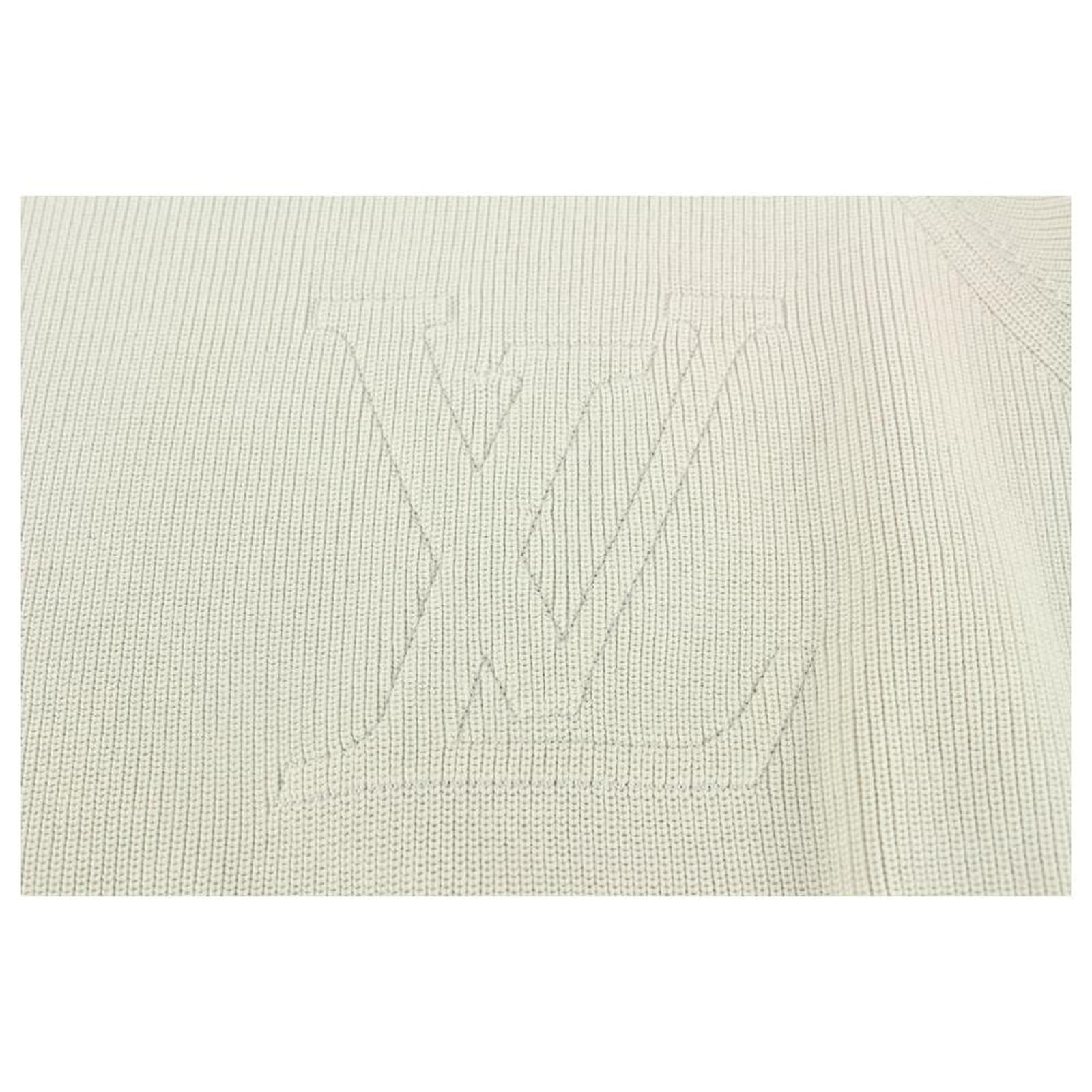 Louis Vuitton Men XL Cream Cable Knit Jumbo LV Logo Initial Sweater Pull Over 121lv4
