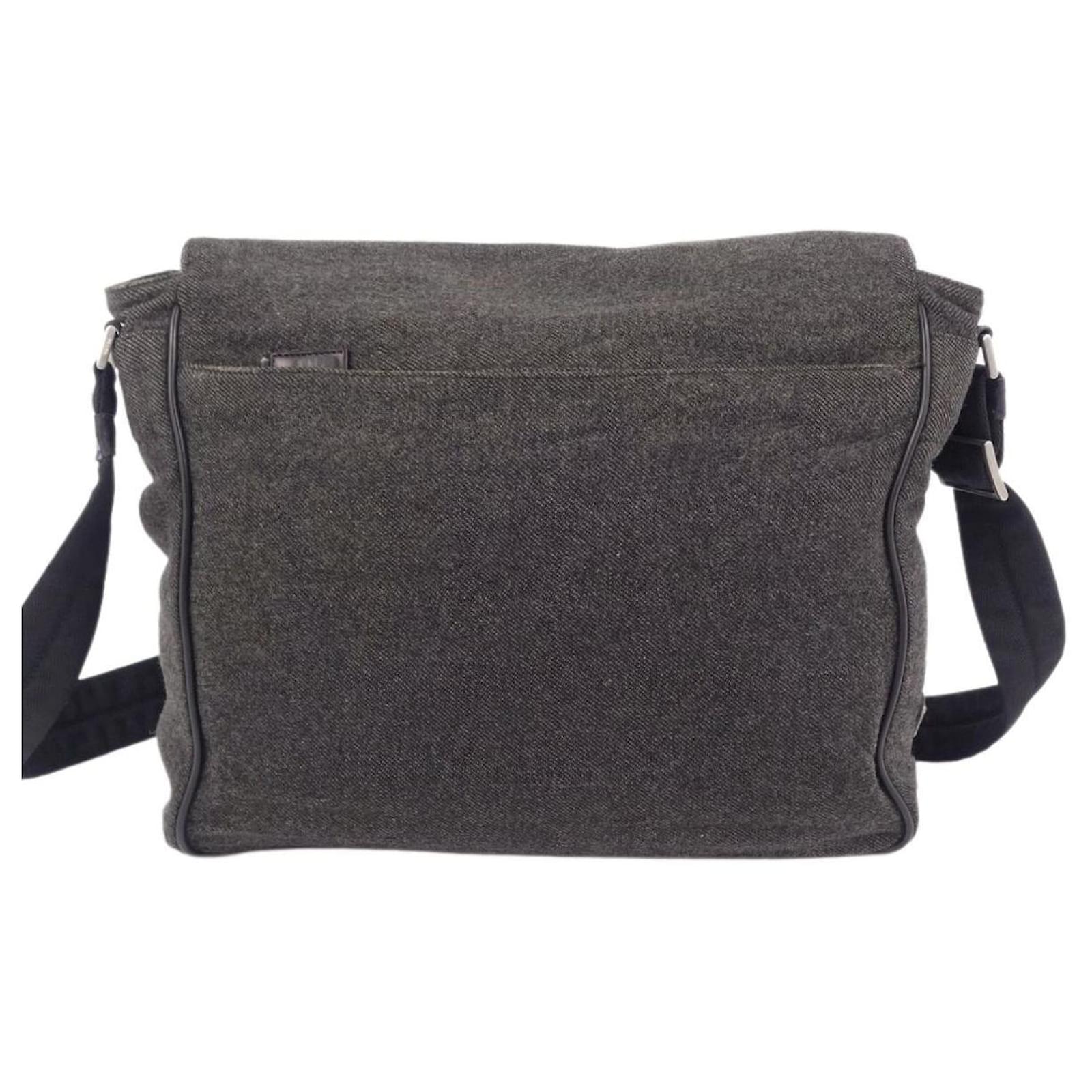 PRADA bag triangle logo plate shoulder bag messenger bag wool men's bag dark green ref.445661