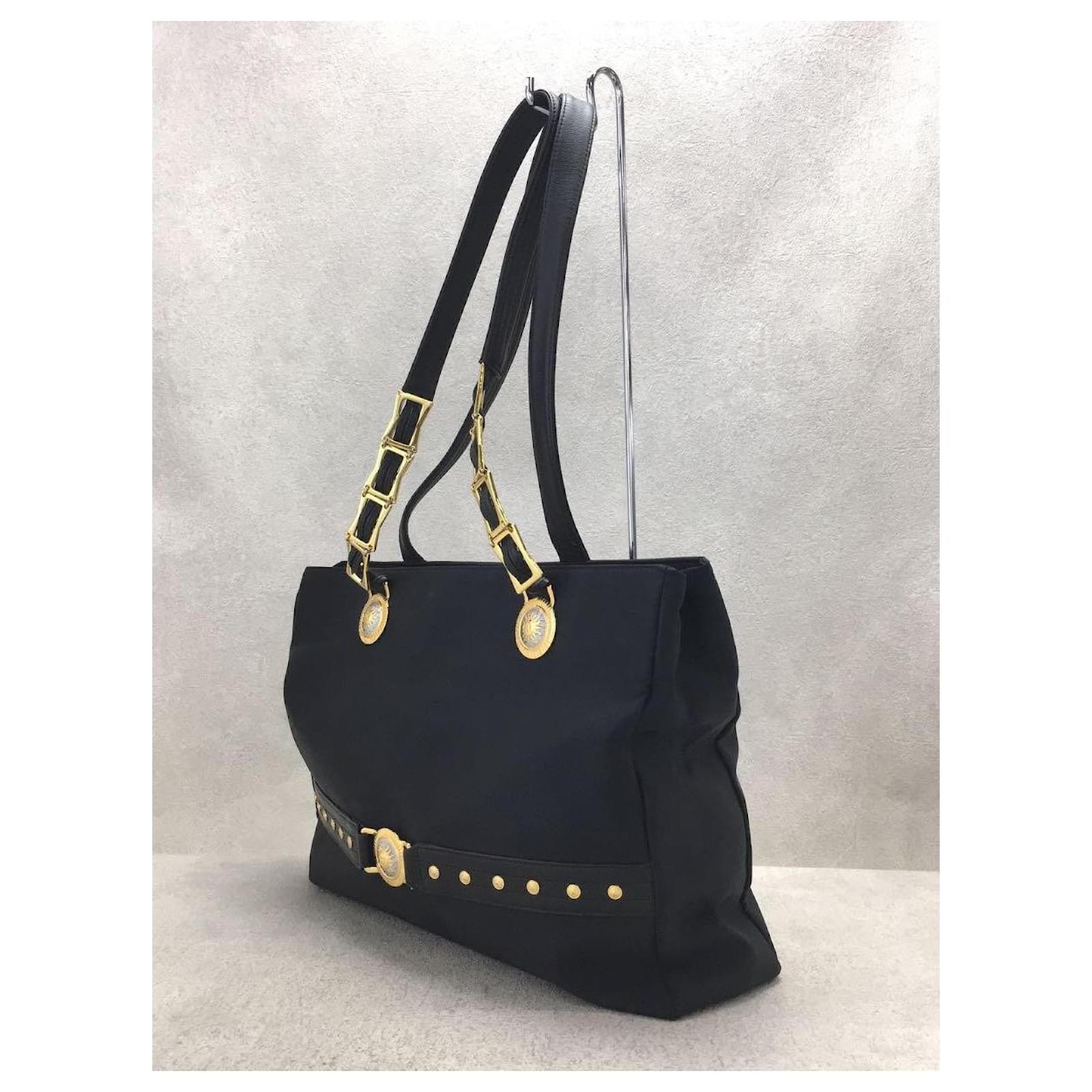 VERSACE Tote bag / nylon / black / leather long handle ref.446050 ...