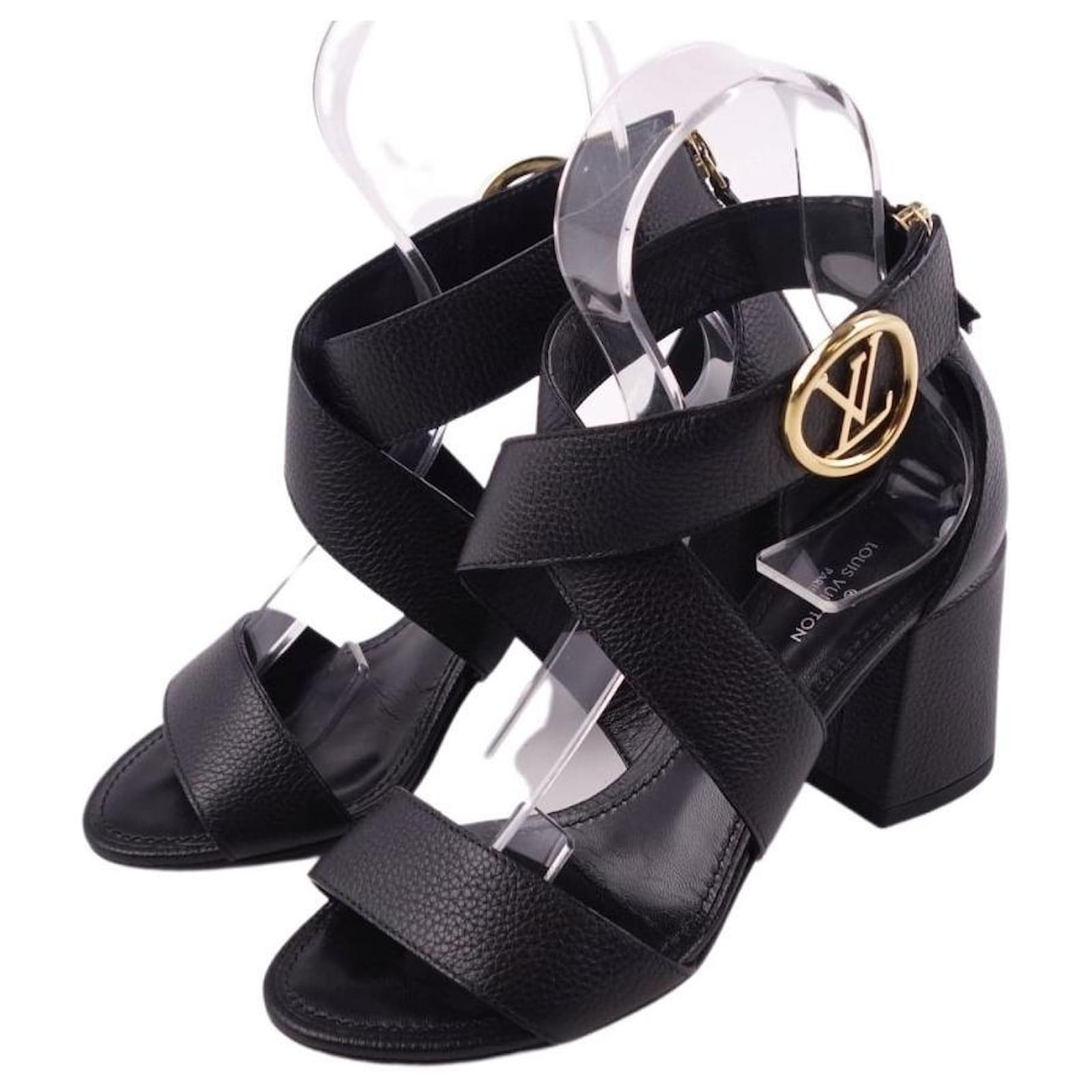 LOUIS VUITTON Sandals Horizon Line LV Logo Metal Fittings Calf Leather  Shoes Shoes Women's Black Size 35 (22cm equivalent) ref.446954 - Joli Closet