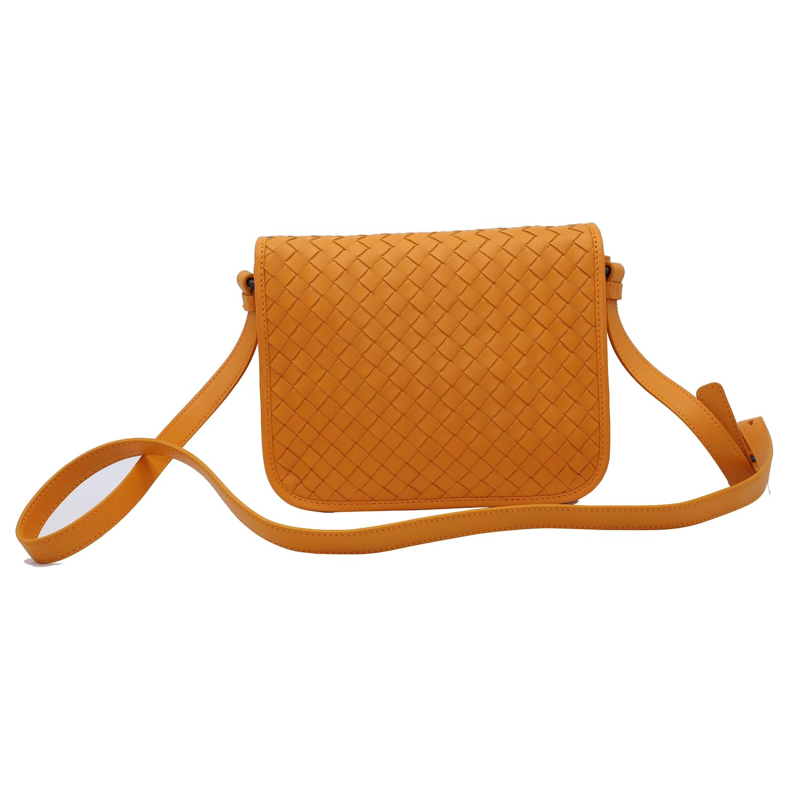 Bottega Veneta Intrecciato Crossbody with Flap Bag in Orange Leather  ref.447966 - Joli Closet