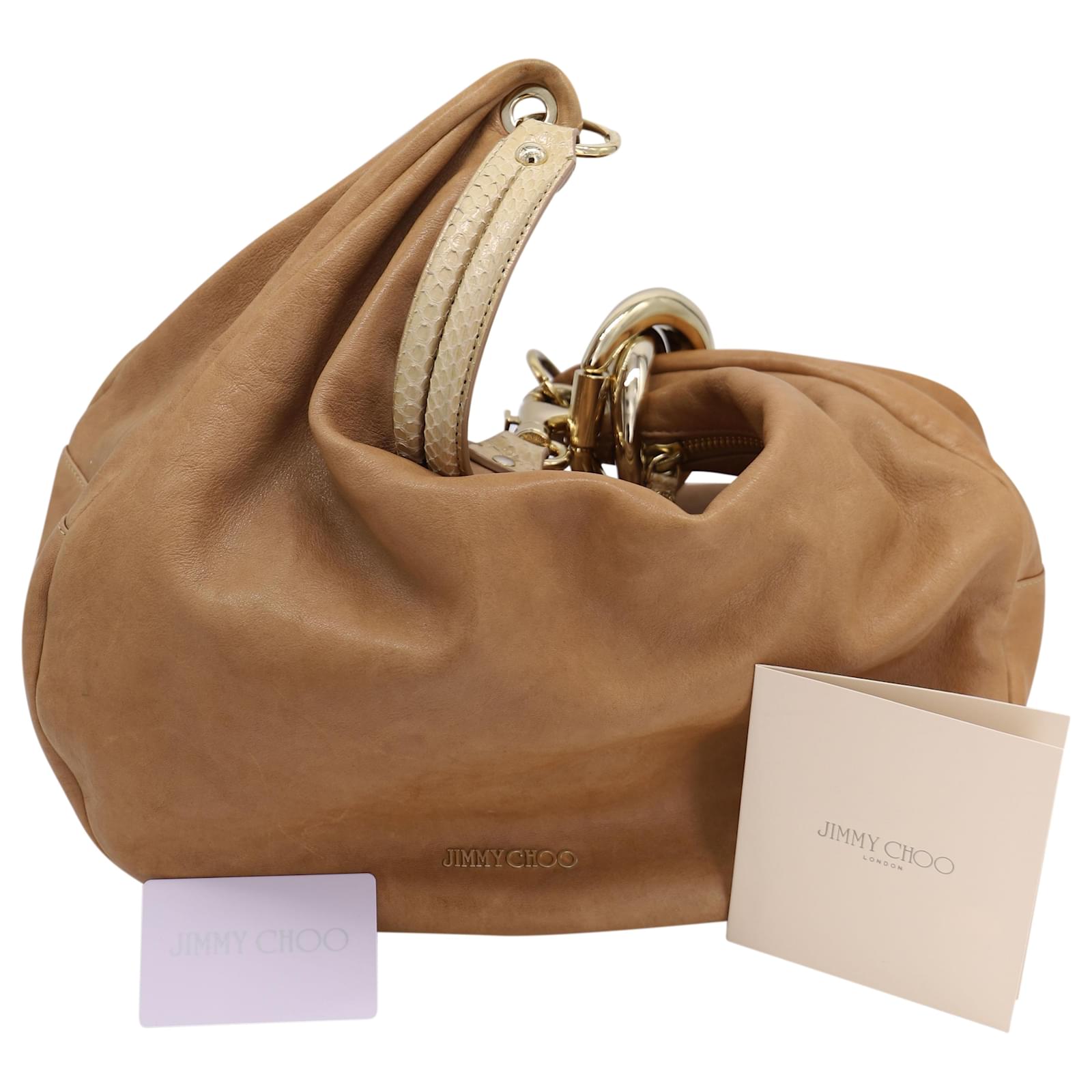 Jimmy Choo Solar Shoulder Bag in Brown Leather Beige ref.448033 Joli