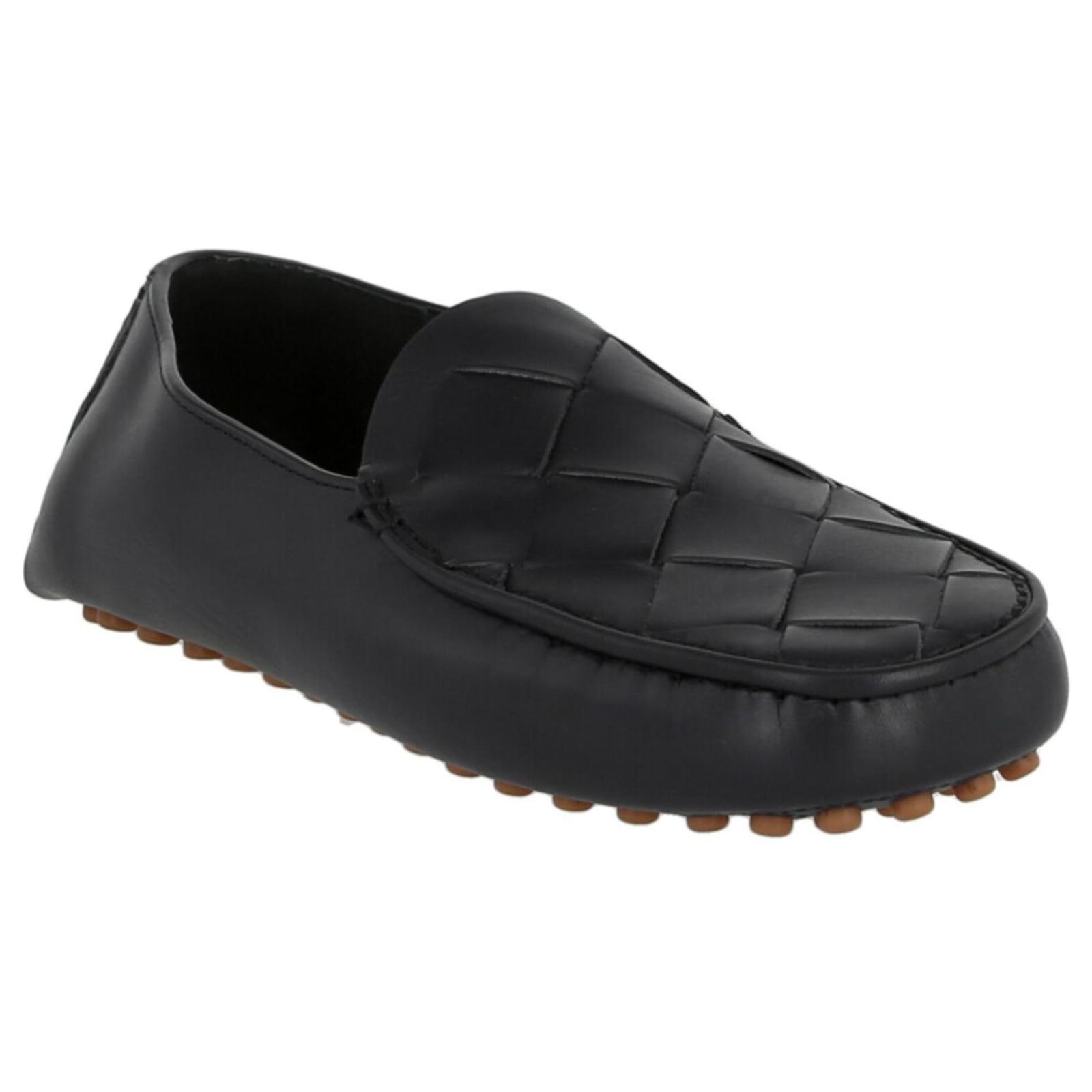 Bottega Veneta Mens Intrecciato Leather Loafers Black