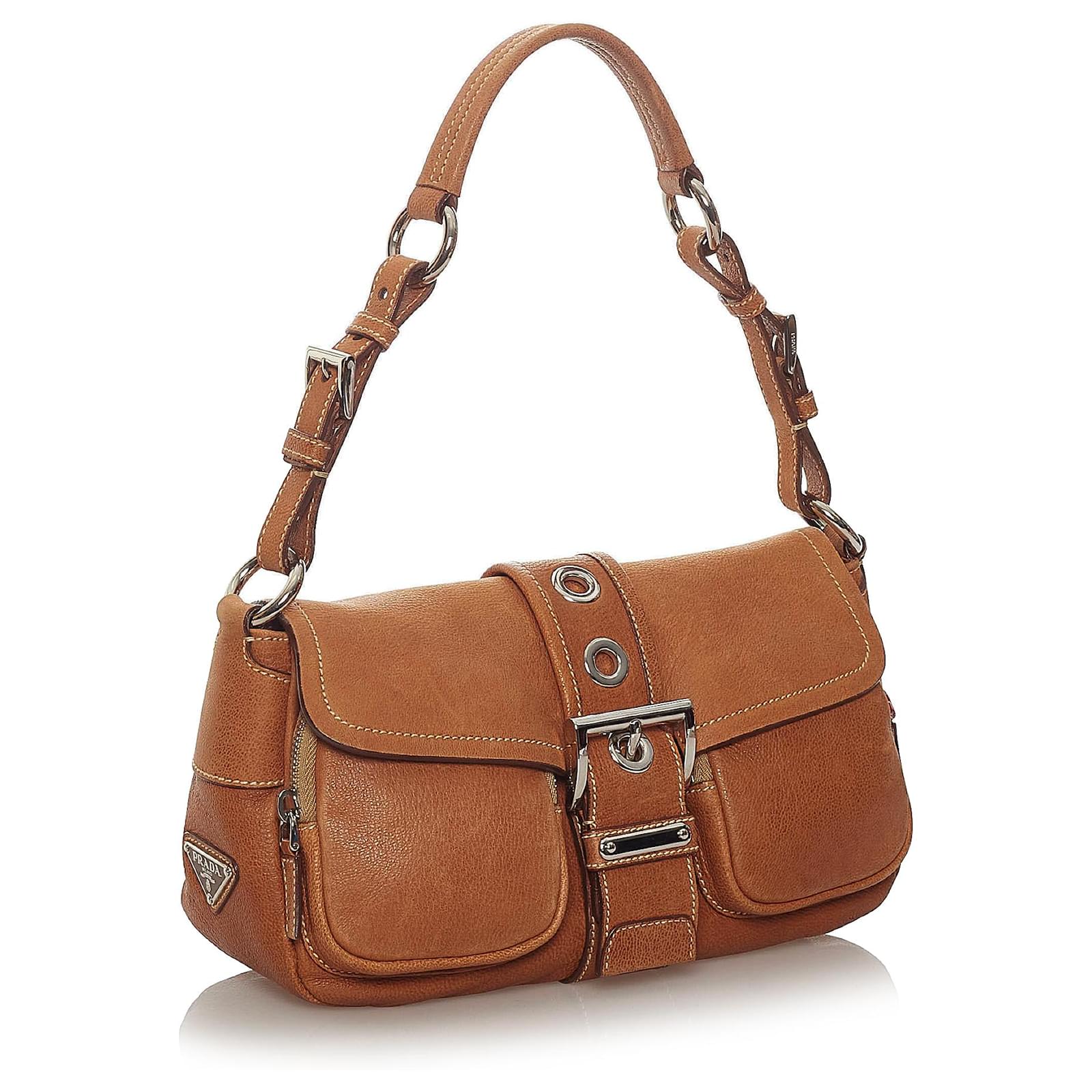 Prada Brown Leather Shoulder Bag Light brown Ponystyle calfskin ref