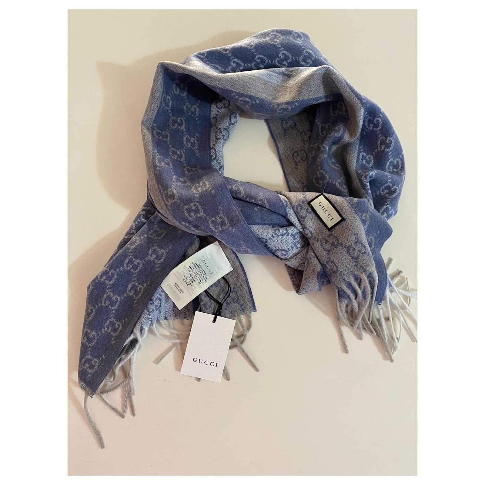Gucci Monogram scarf Blue Cashmere Wool ref.449166 - Joli Closet