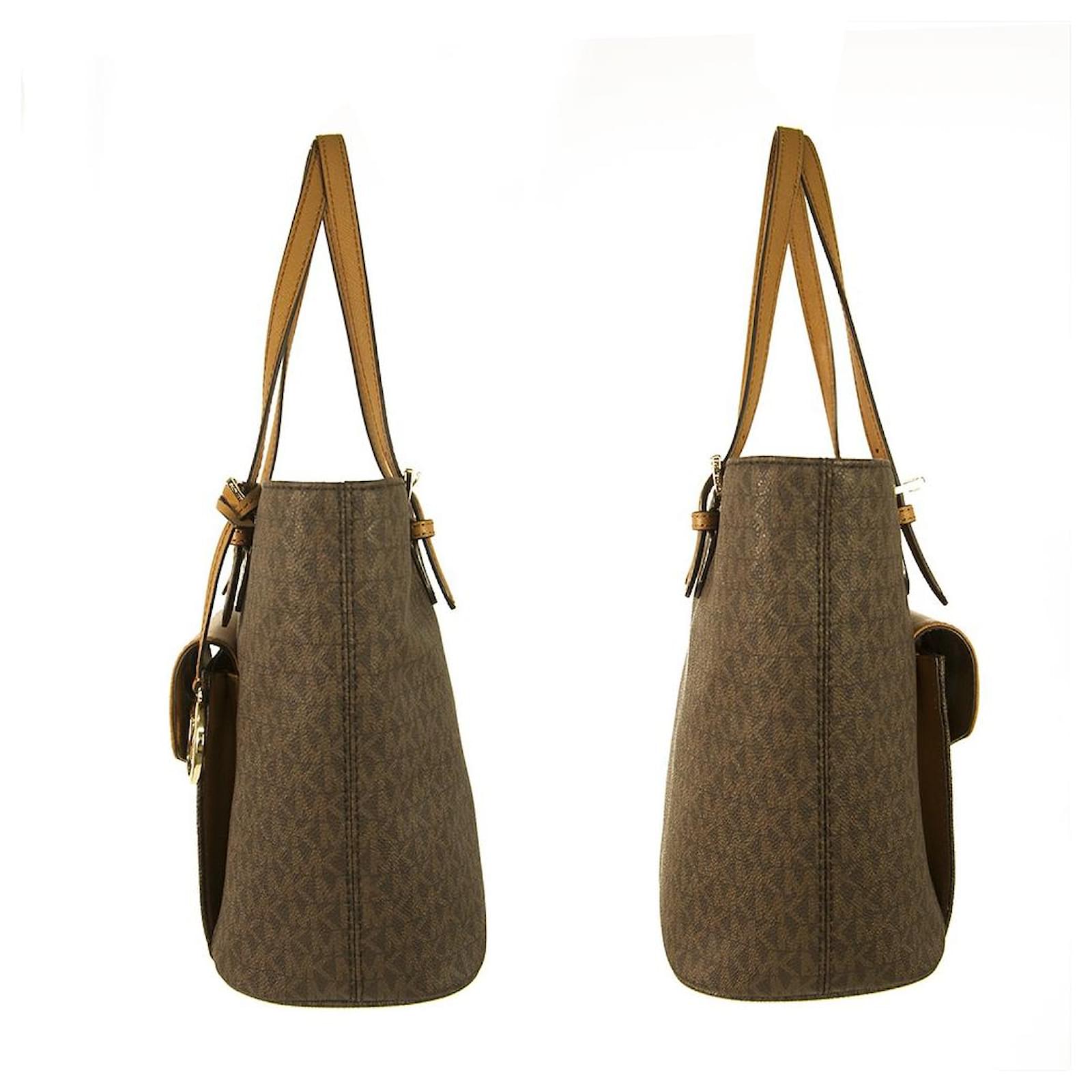 Michael Kors Monogram Jet Set 12MKE0108 Brown Coated Canvas Tote Leather  ref.290159 - Joli Closet