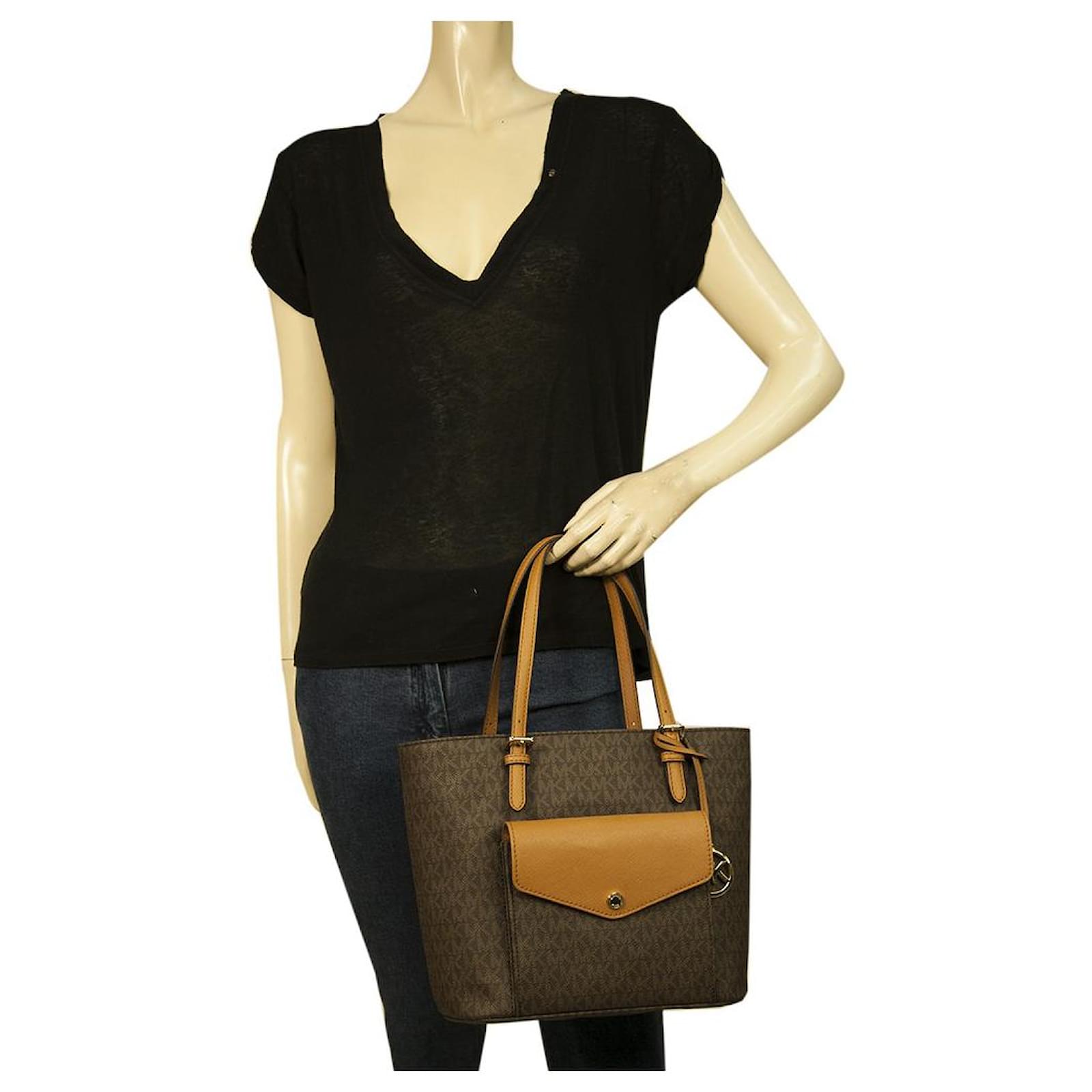 Michael Kors Jet Set Monogram Brown Canvas Leather Handbag Tote Shoulder Bag  ref.451223 - Joli Closet