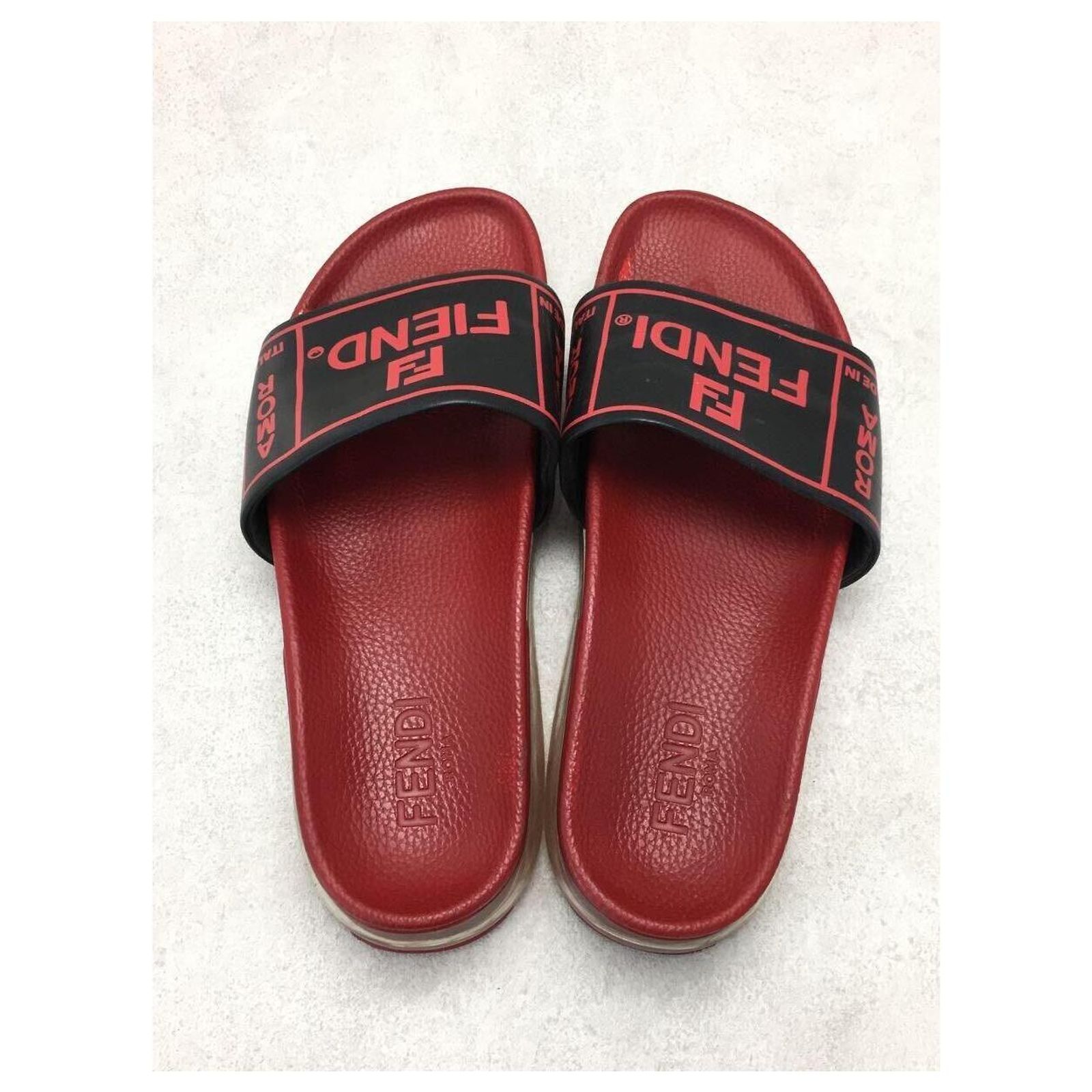Men FENDI Sandal red Fendi PVC Logo Mens Slide Sandals 10 Rosso 1314748  main image 3