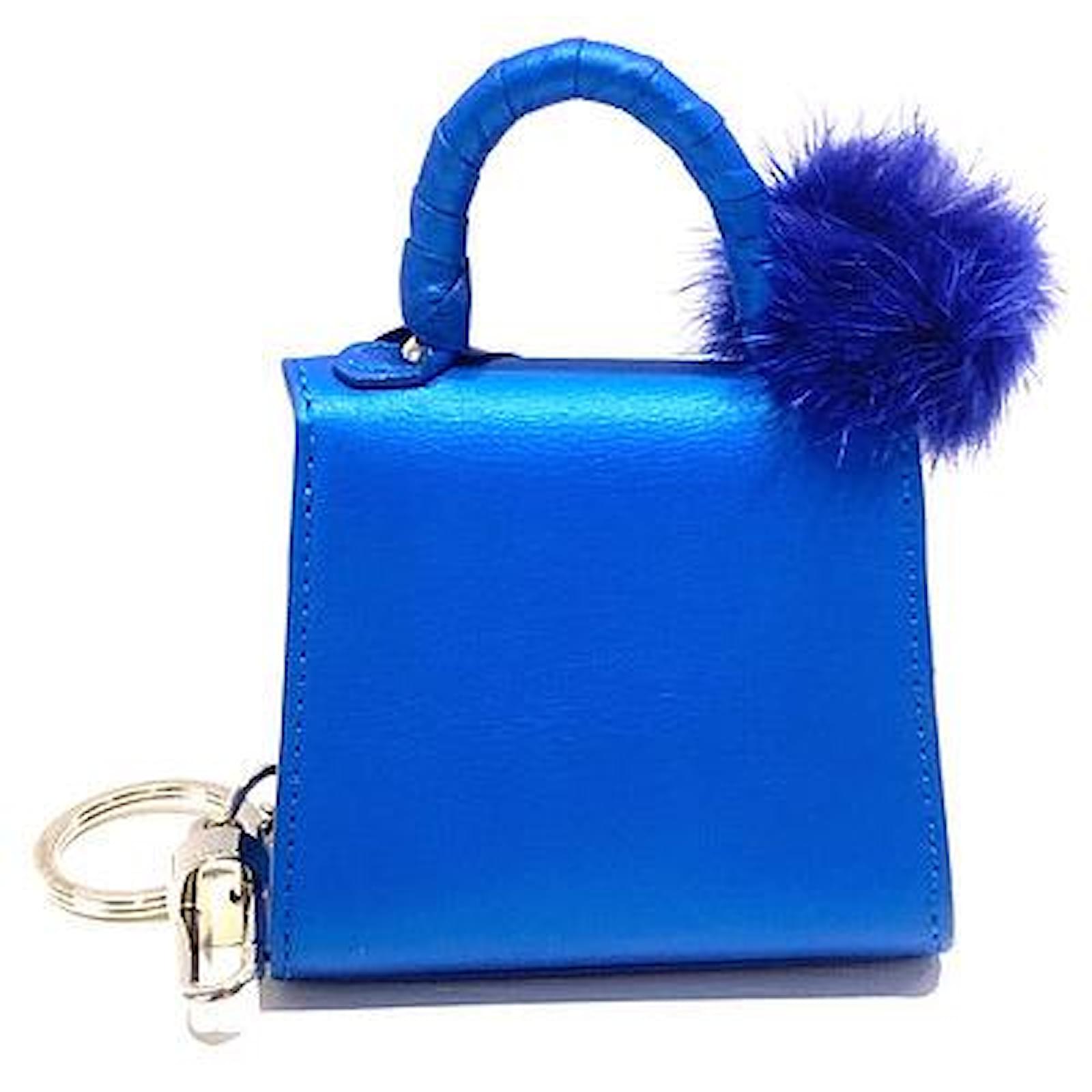 Delvaux Mini Brillant Bag Charm with Fur Blue Metallic Leather ref.454686 -  Joli Closet