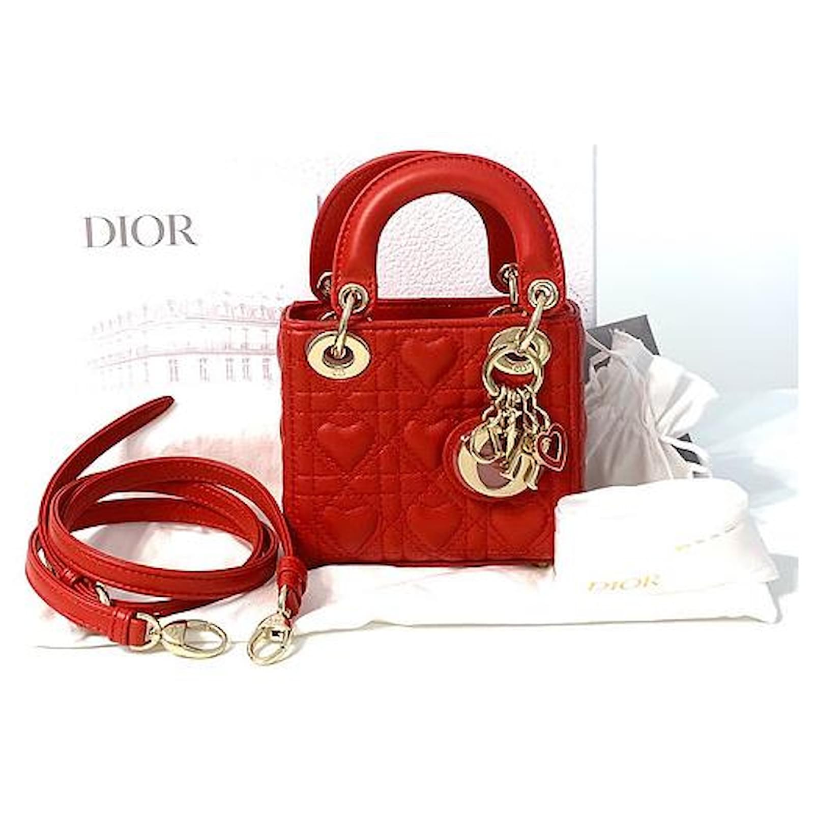 Dior Micro Lady Dior Cannage Heart Red Lambskin Leather ref.454688
