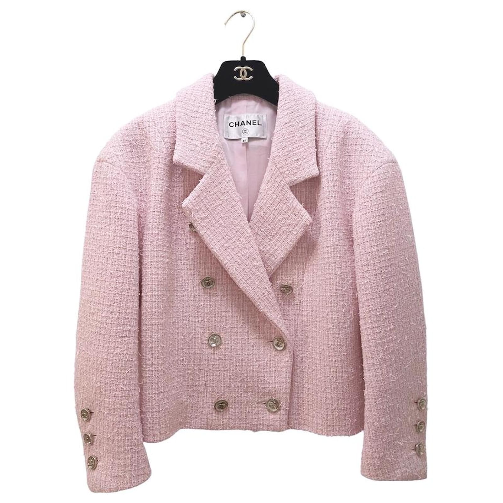 CHANEL 04S Excellent Pink Multicolor Tweed Blazer Jacket Top CC Buttons 34  US2  eBay