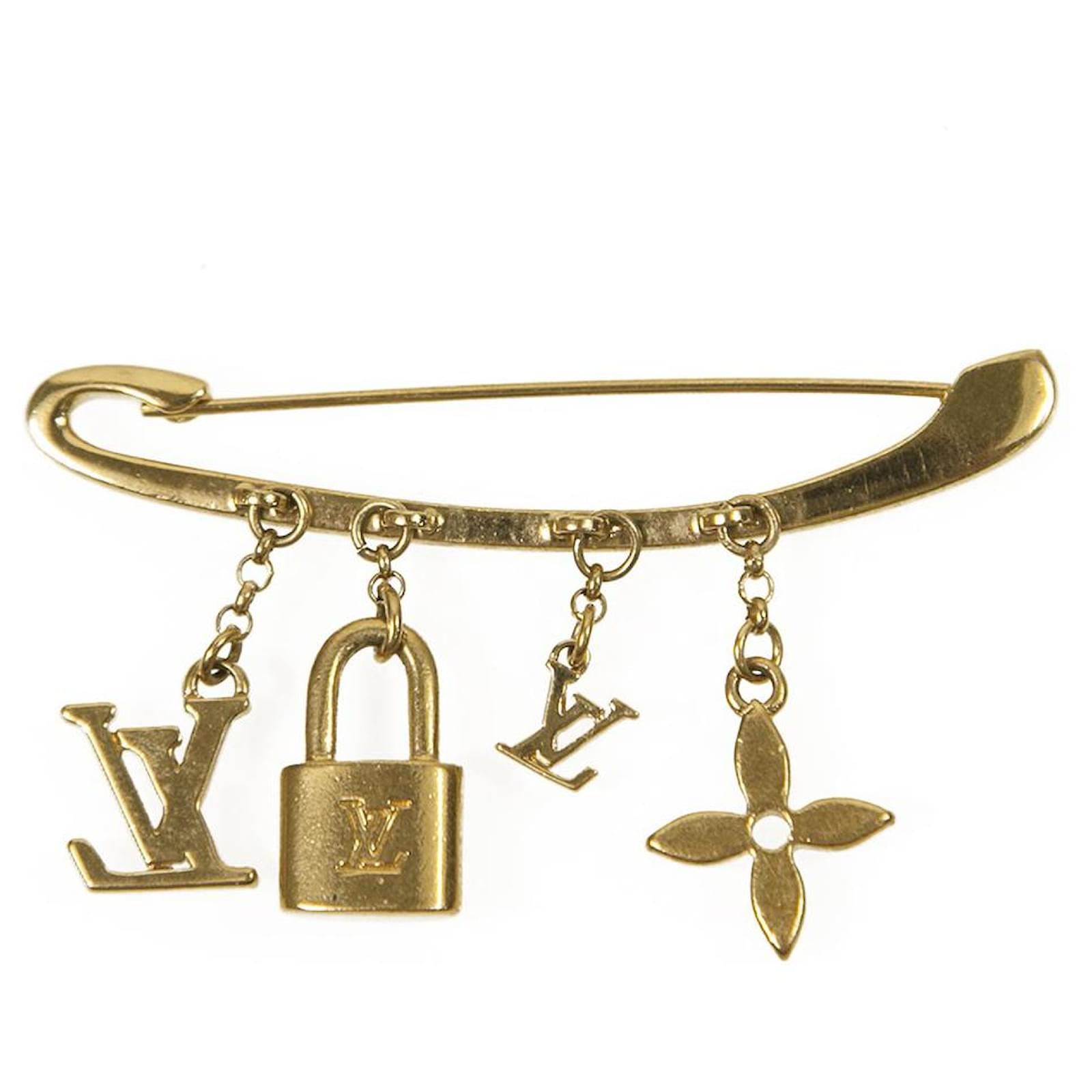Louis Vuitton Monogram Charm Safety Pin Brooch - Brass Pin