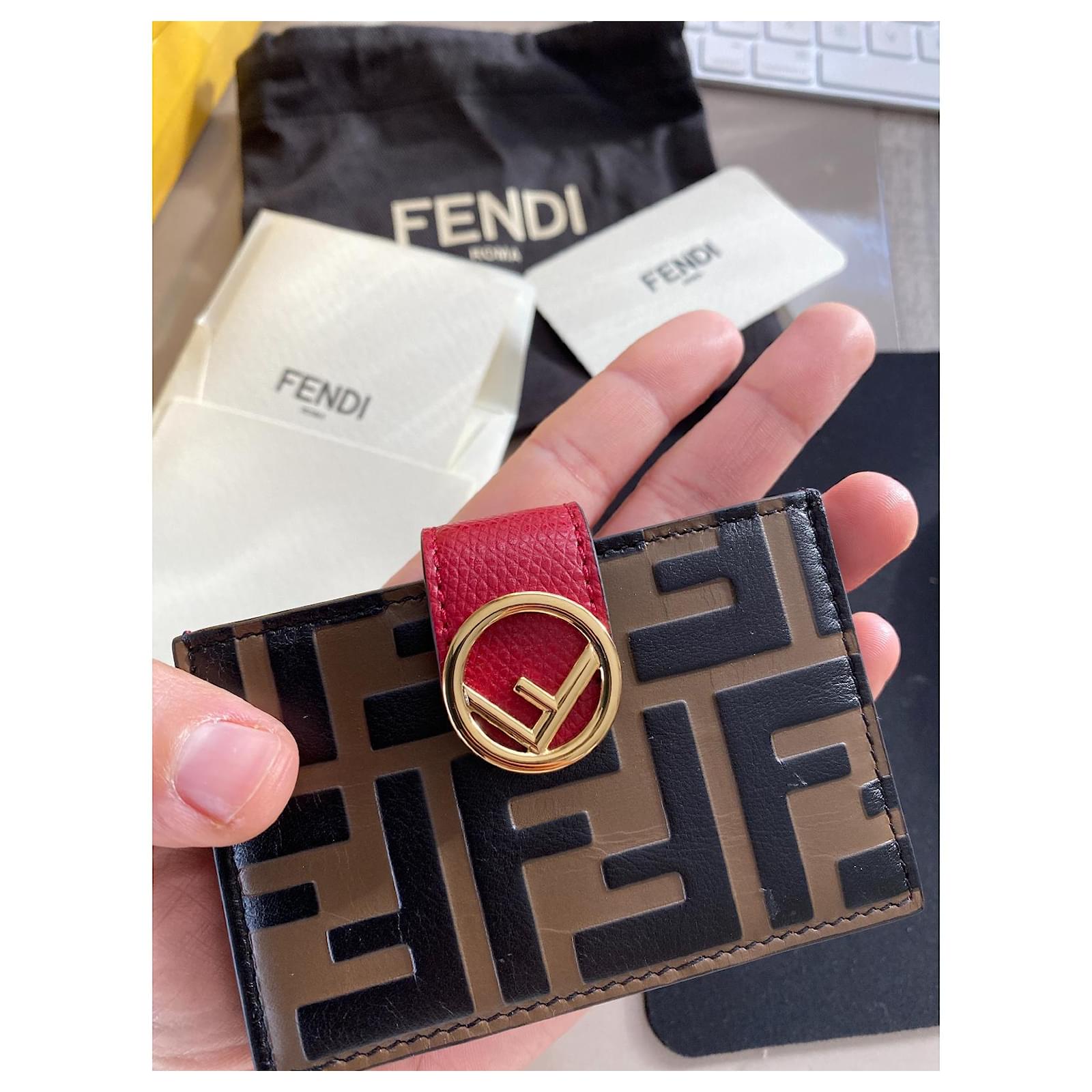 F is Fendi Bi-fold Wallet - Red leather compact wallet