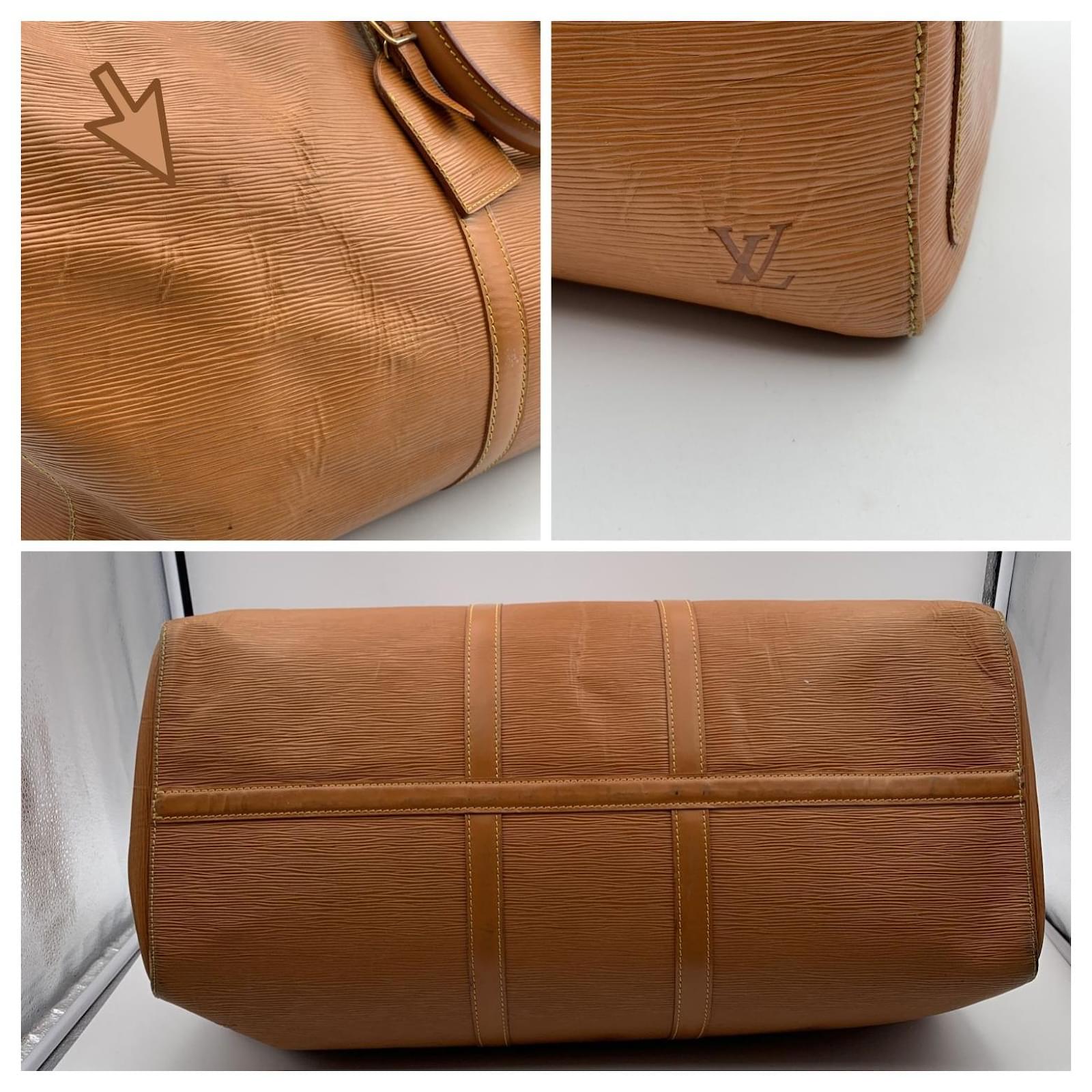 Louis Vuitton Tan Epi Leather Keepall 55 Travel Weekend Bag Beige