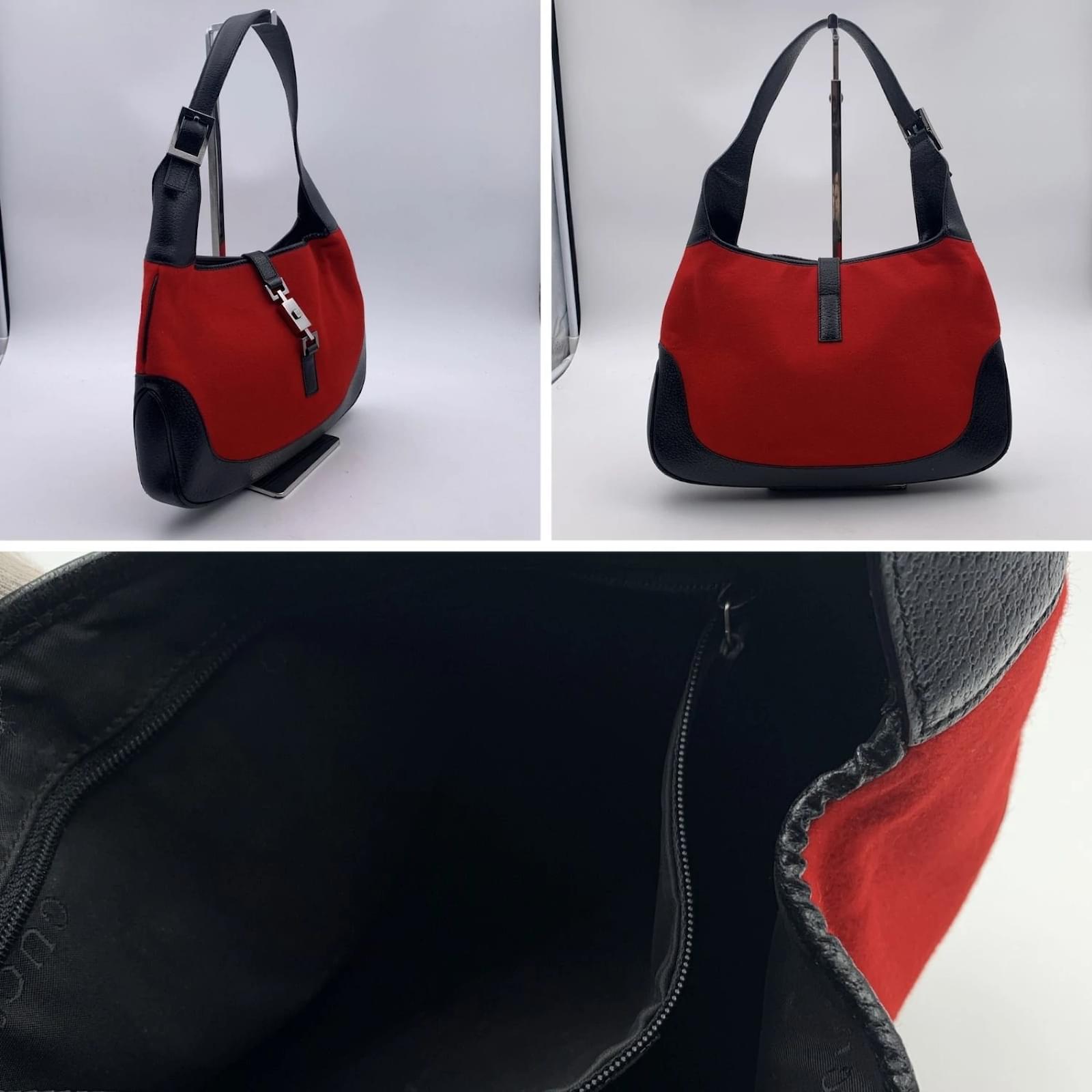 Gucci Red Felt Black Leather Medium Jackie Hobo Bag ref.456255 - Joli Closet