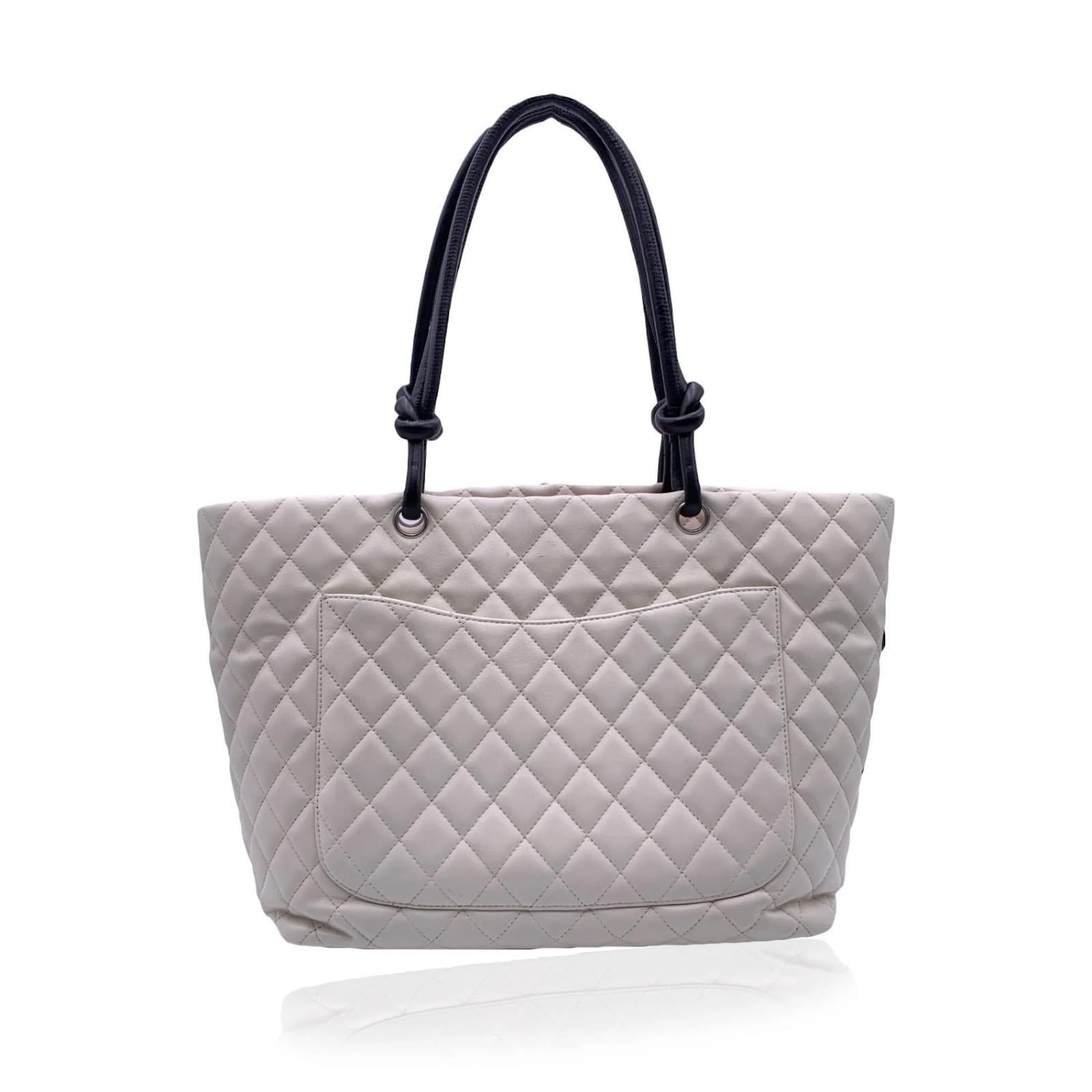 Chanel White and Black Quilted Leather Cambon Ligne Tote Bag Pink