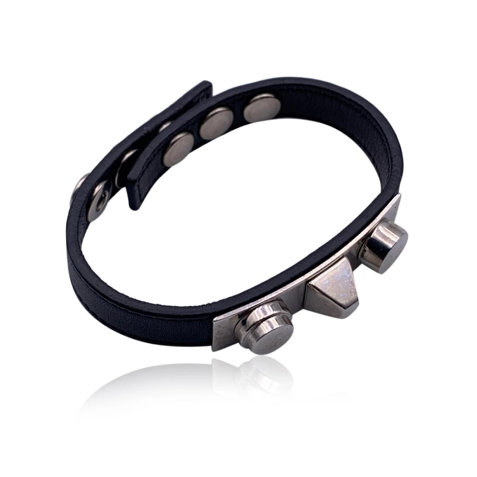 アクセサリー Saint Laurent Studded leather bracelet Saint Laurent Paris - Silver Matt Studded Leather Bracelet