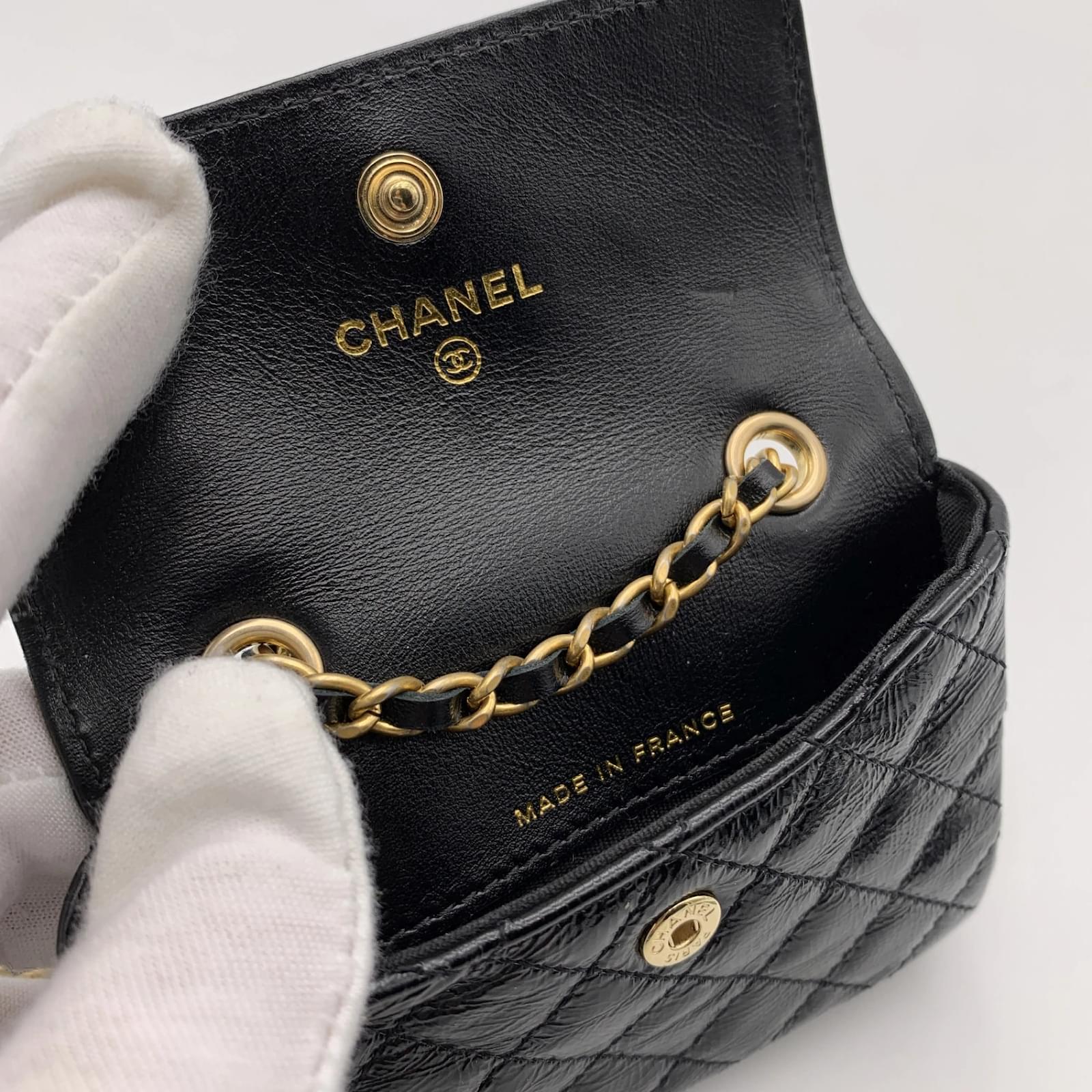 Chanel Black Patent Leather Micro Flap Chain Belt Bag or Necklace  ref.456427 - Joli Closet