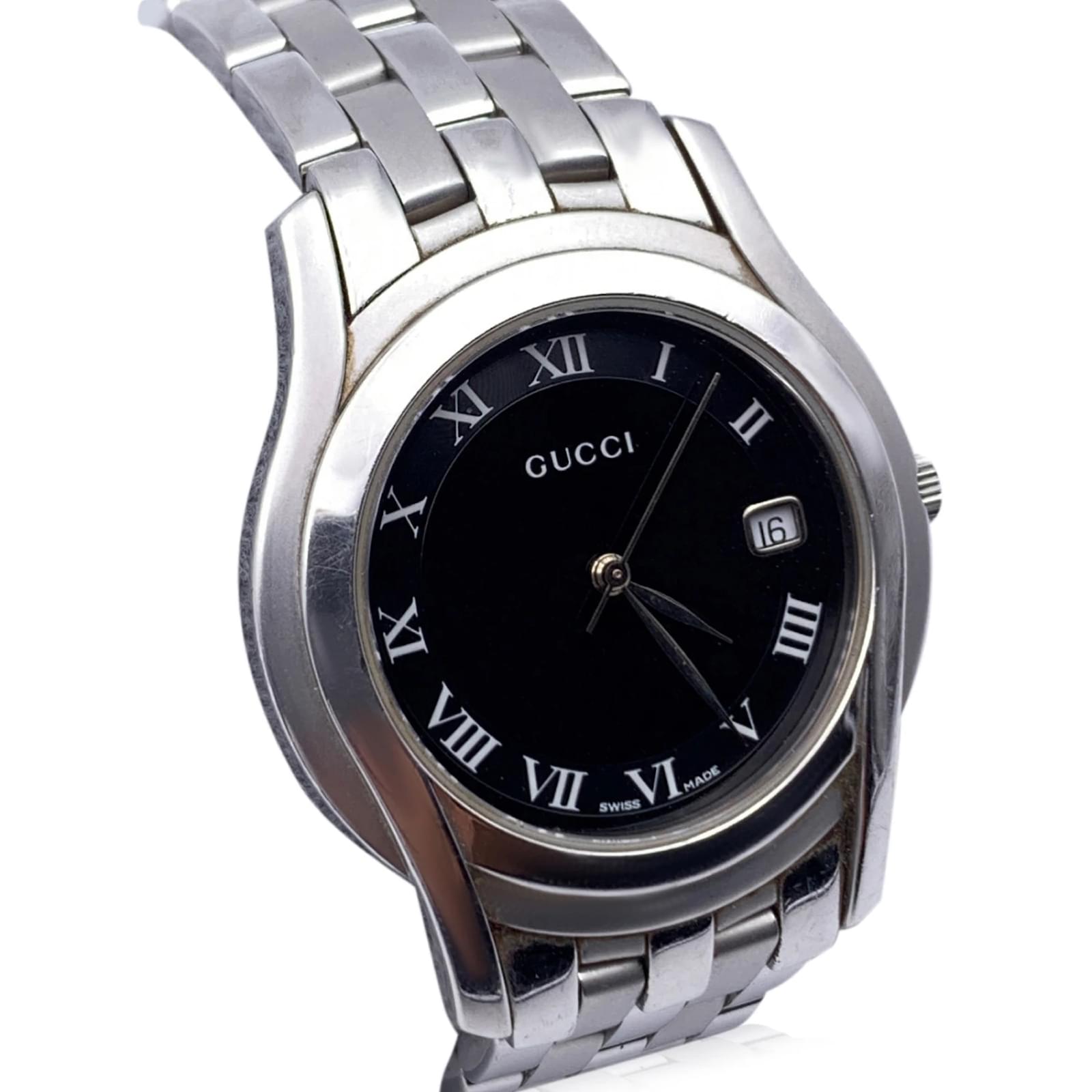 Gucci Stainless Steel Mod 5500 M Unisex Wrist Watch Black Silvery ref ...