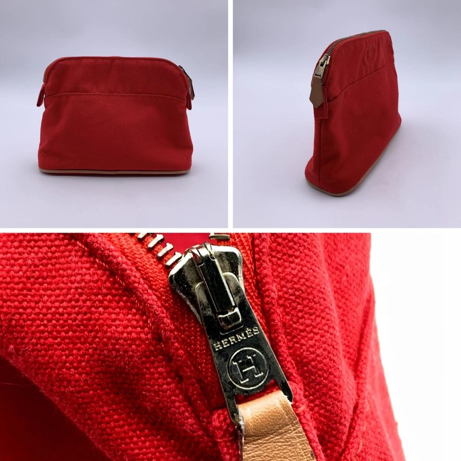 Hermes Red Canvas Bolide Mini Cosmetic Pouch Bag - Yoogi's Closet