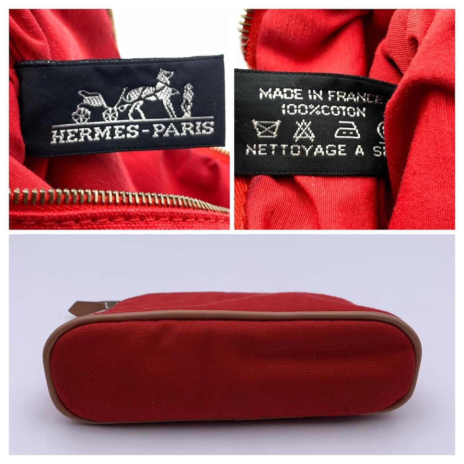 Hermes Red Canvas Bolide Mini Cosmetic Pouch Bag - Yoogi's Closet