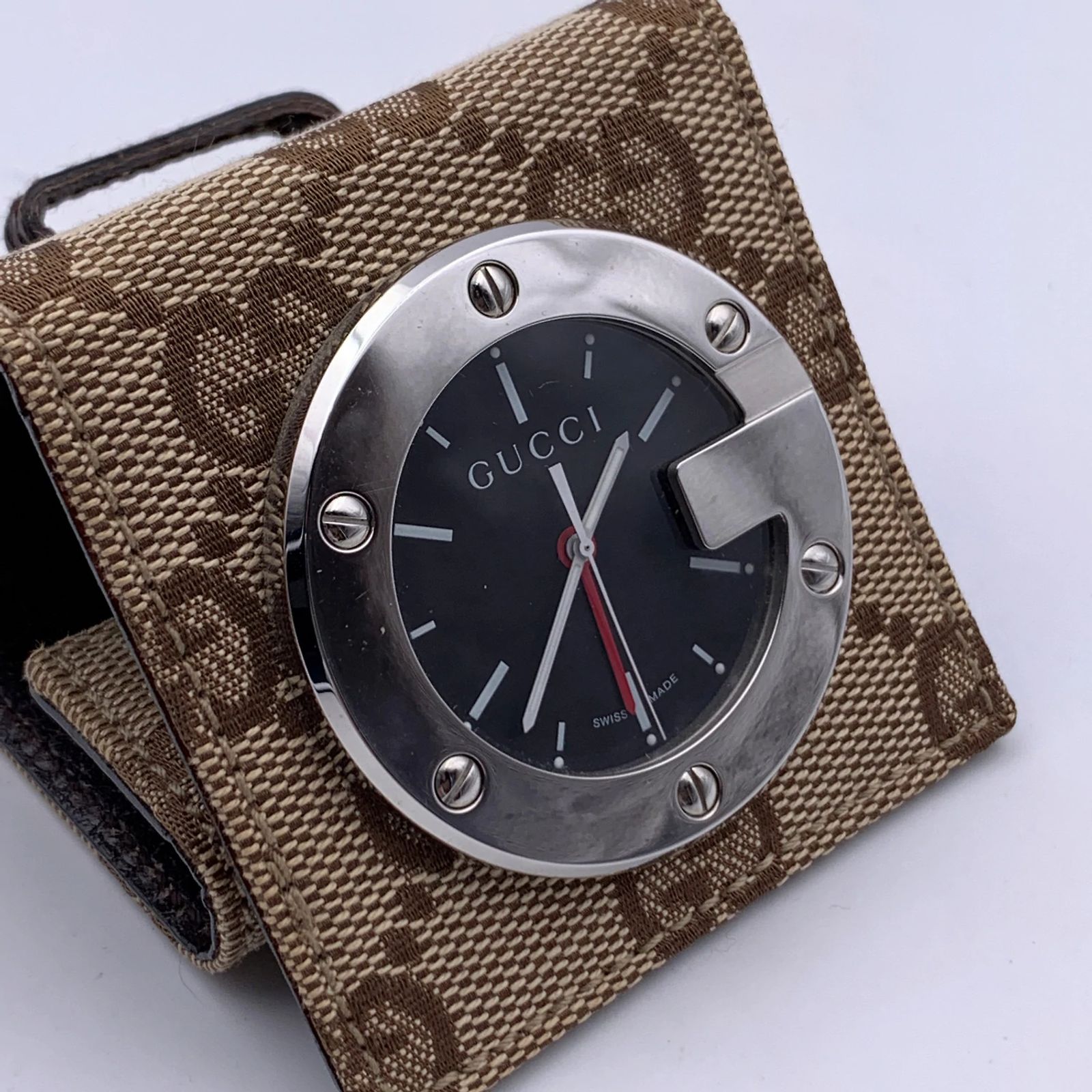 Gucci Travel Clock 200 SS Quartz Black Dial GG Pattern Table Gucci Monogram Canvas Travel Table Alarm Clock Alarm Mod 200  main image 4