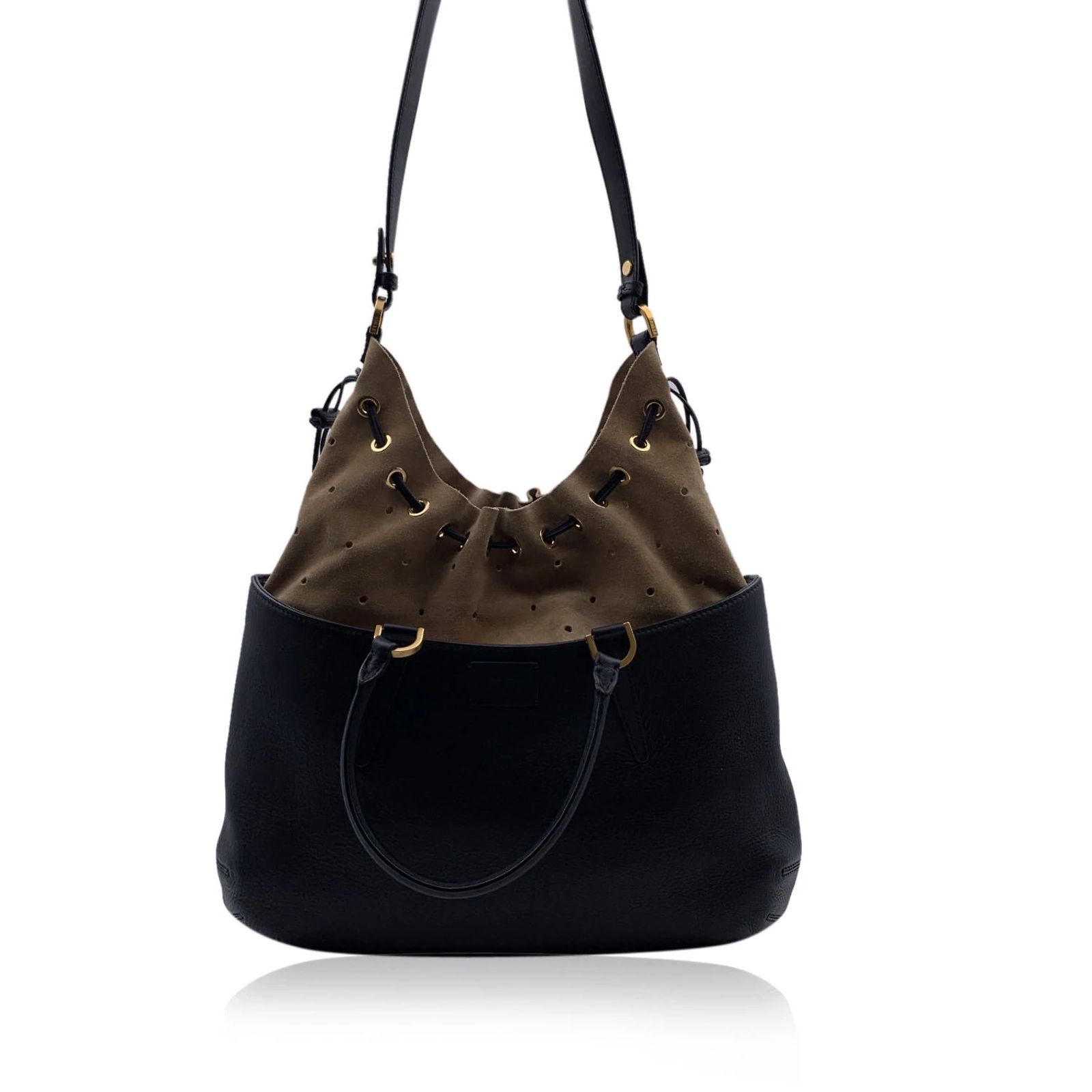 Fendi Black Leather Dolce Marmol Drawstring Convertible Tote  Fendi Dolce Marmol Leather Satchel Bag main image 0