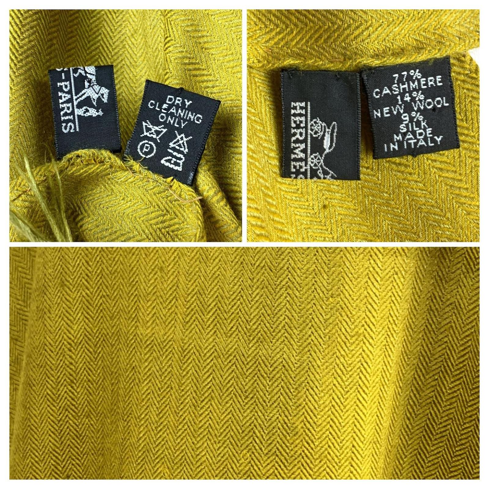 Hermès Hermes Yellow Green Cashmere Silk H Pattern Large Scarf Shawl  ref.456746 - Joli Closet