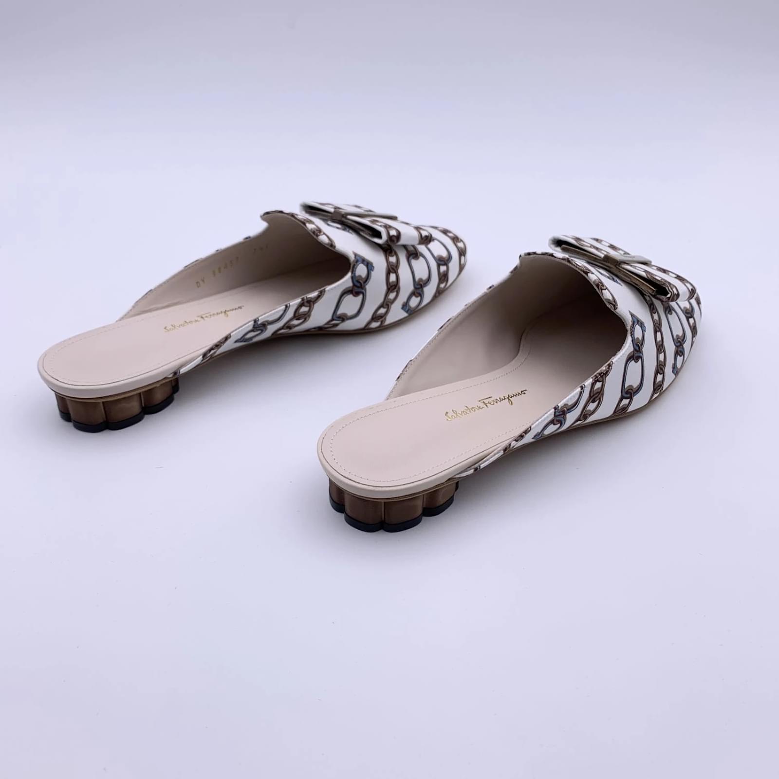 Salvatore Ferragamo White Chain Sciacca Twill Shoes Size US 11C eu 41.5 ...